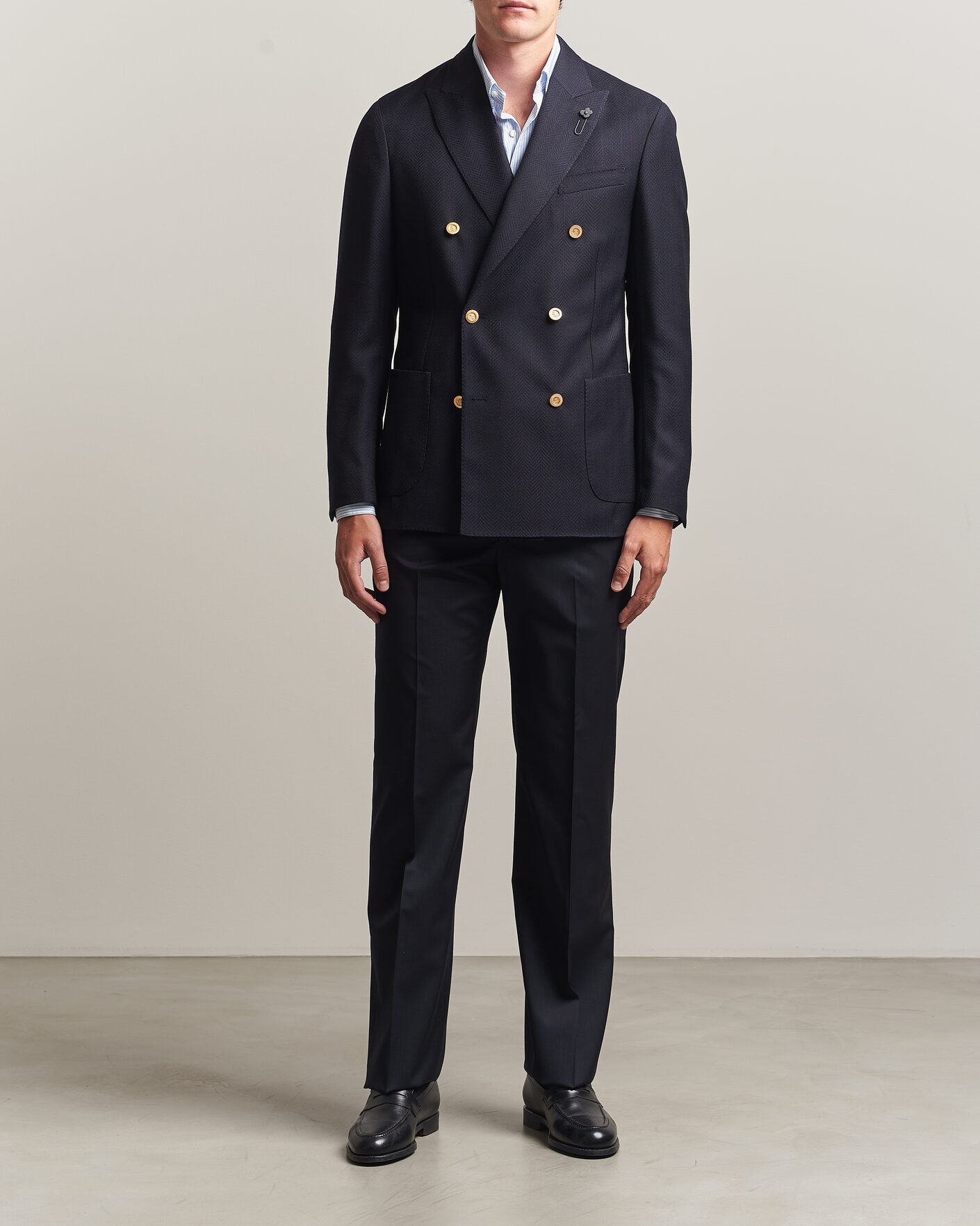 Men | Trousers | Lardini | Straight Fit Wool Trousers Navy