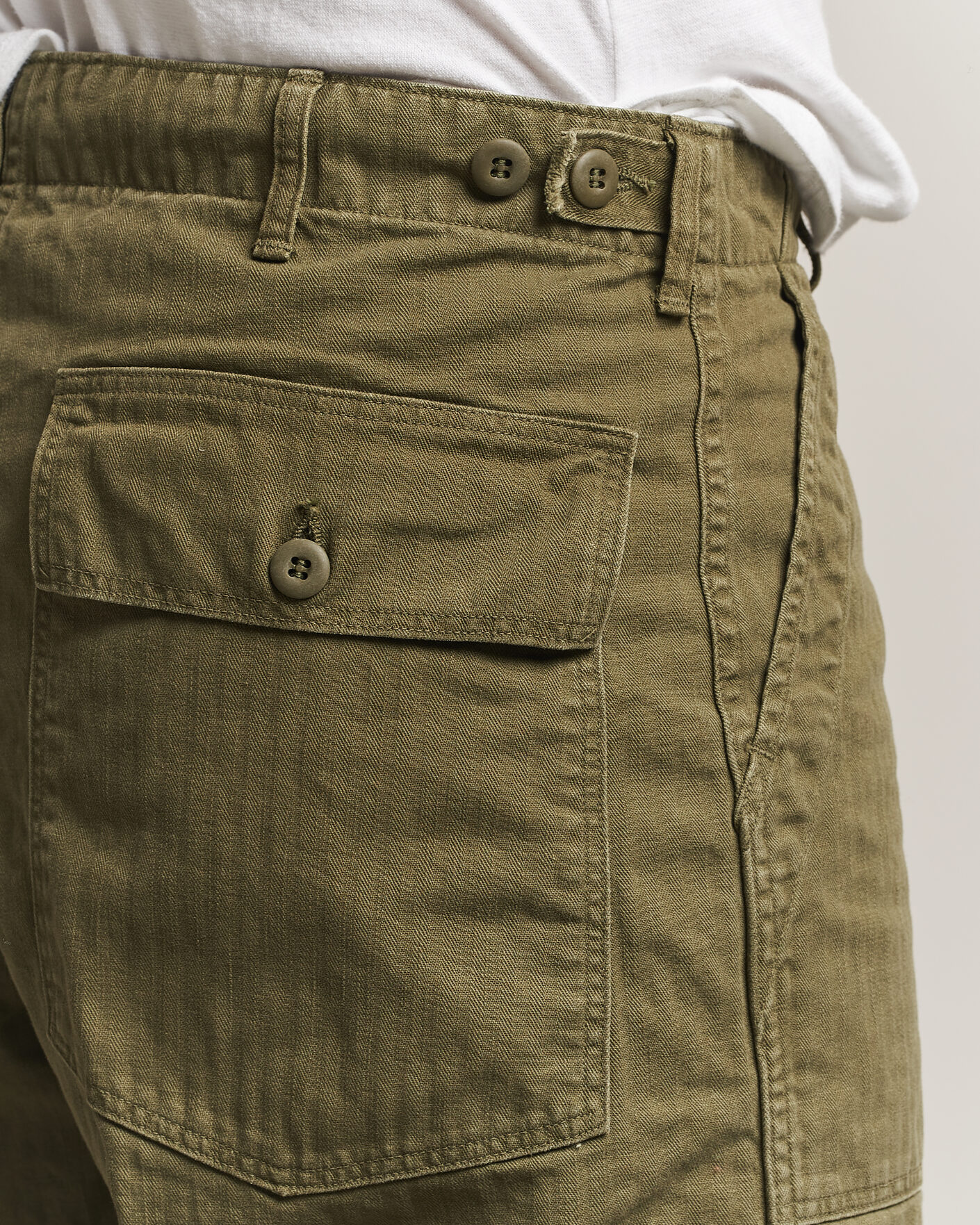 Men | Trousers | orSlow | Vintage Fit Herringbone Fatigue Pants Army Green