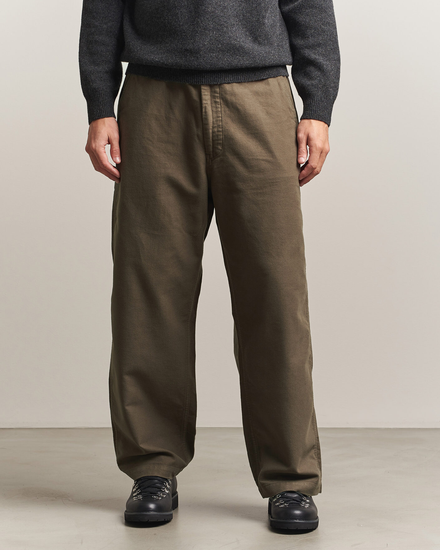 Men | Trousers | orSlow | Wide Fit New Yorker Brushed Trousers Moss Gray