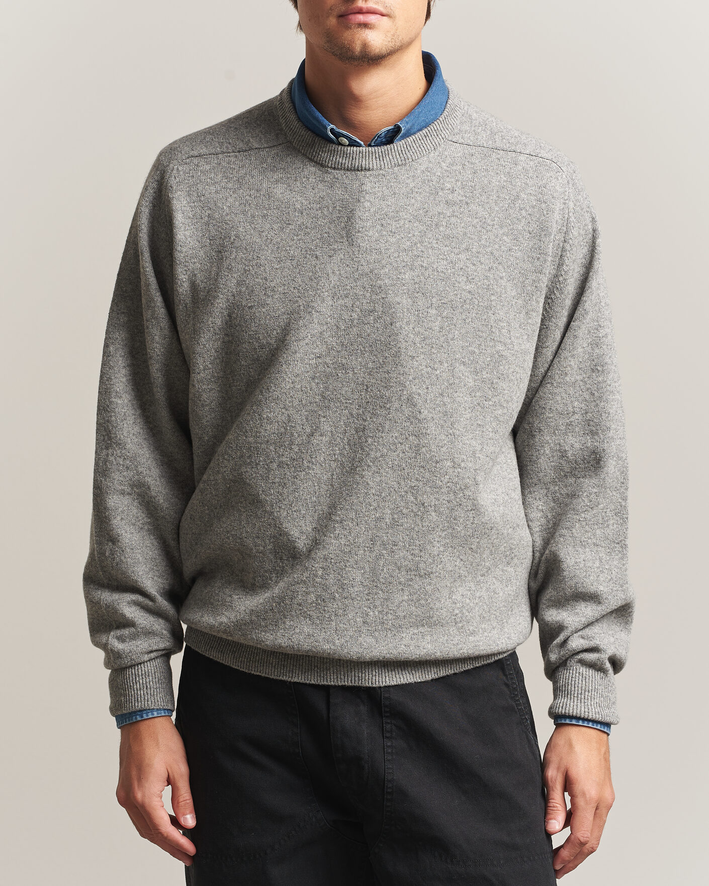 Men | Sweaters & Knitwear | orSlow | Simple Crew Neck Sweater Light Grey
