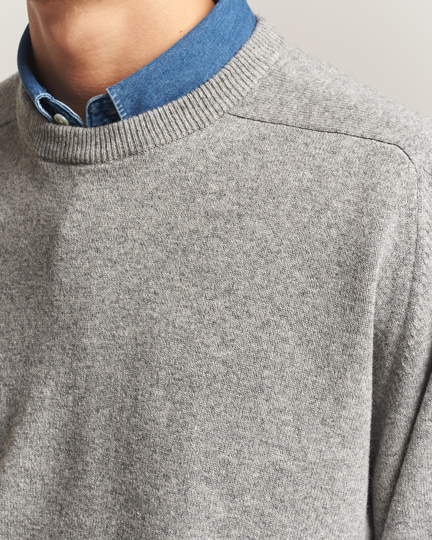 Men | Sweaters & Knitwear | orSlow | Simple Crew Neck Sweater Light Grey