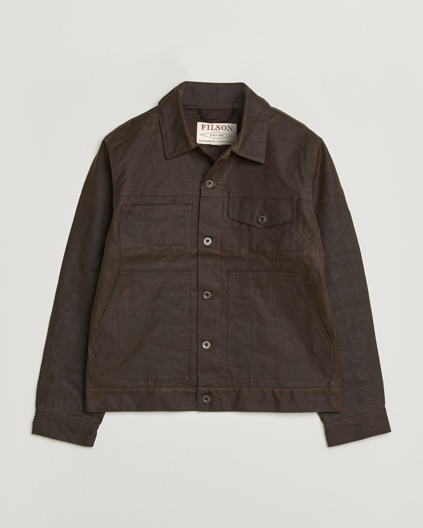 Men | Coats & Jackets | Filson | Short Lined Tin Cloth Cruiser Dark Brown