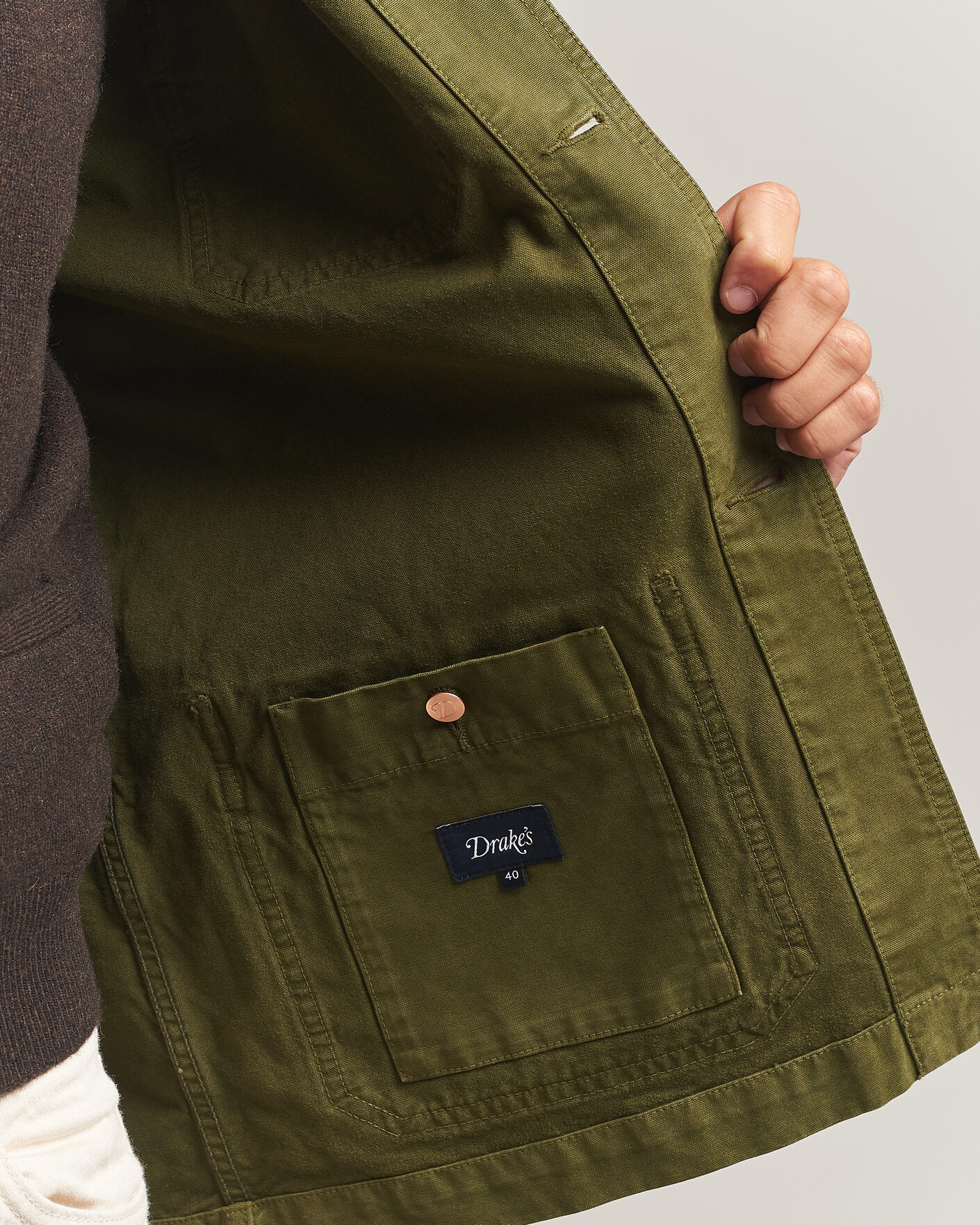 Men | Coats & Jackets | Drake's | Duck Cotton Canvas Chore Jacket Olive