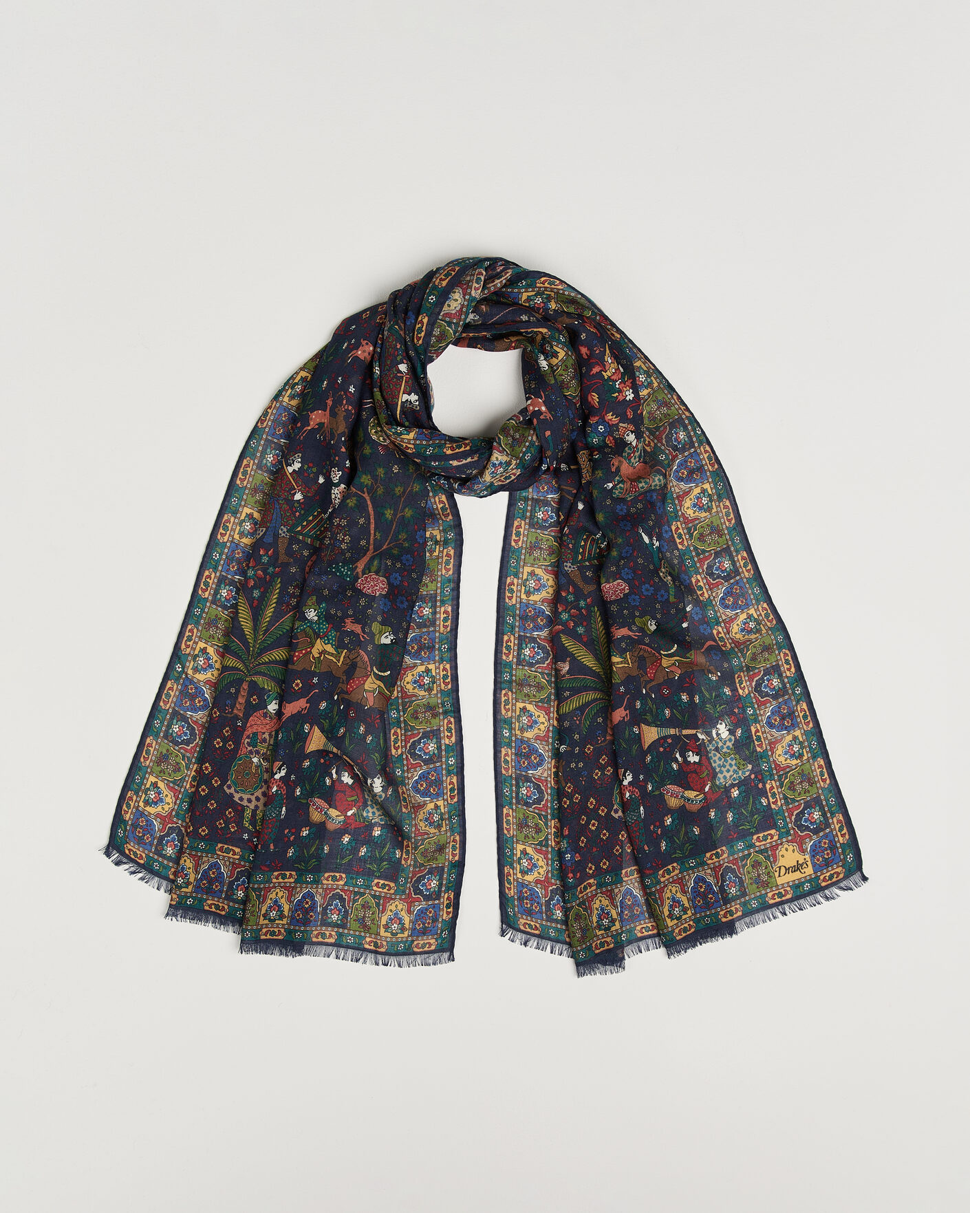 Drake's Mughal Garden Wool/Silk Scarf Navy at CareOfCarl.com