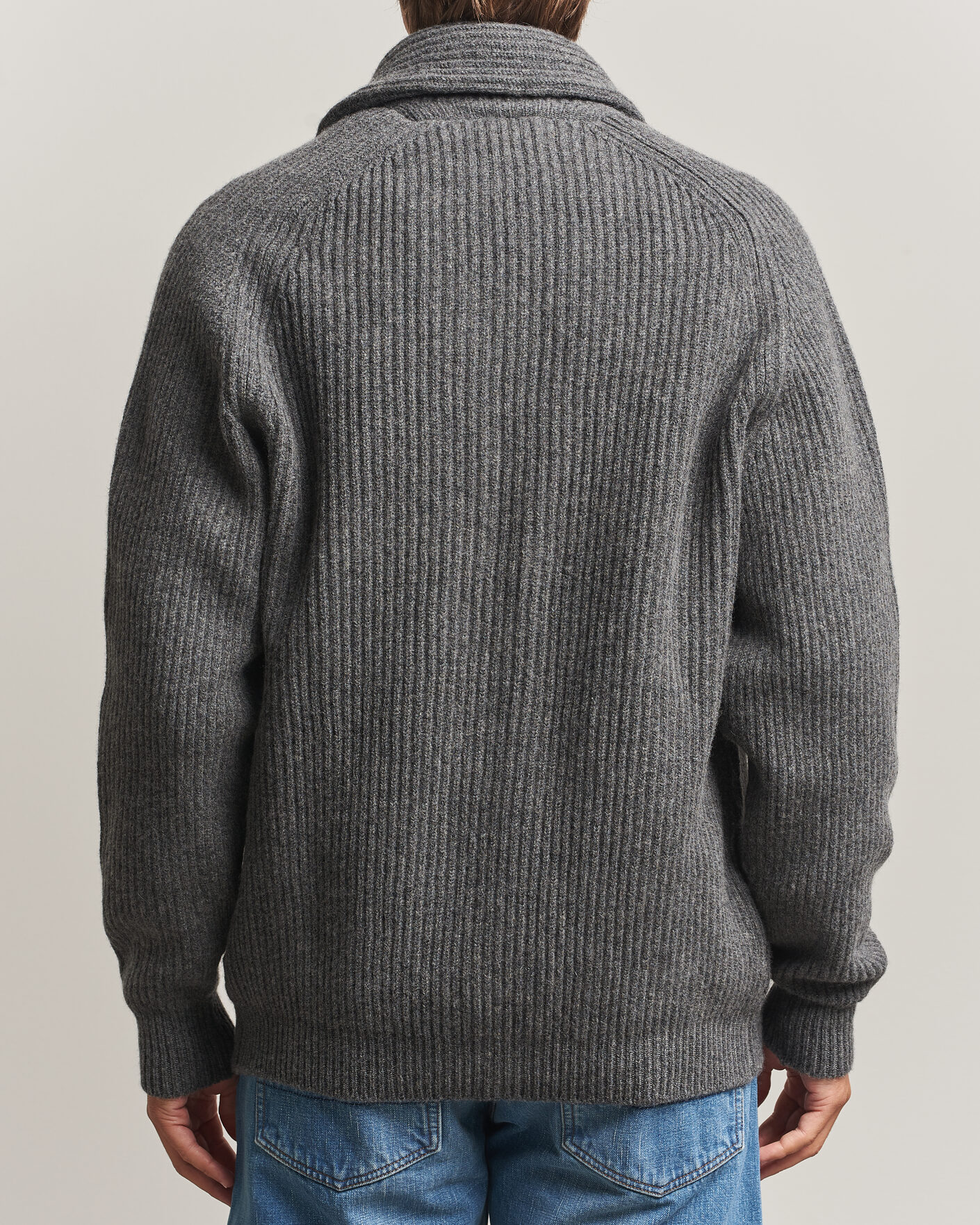 Men | Sweaters & Knitwear | Drake's | Lambswool Shawl Collar Rib Cardigan Grey