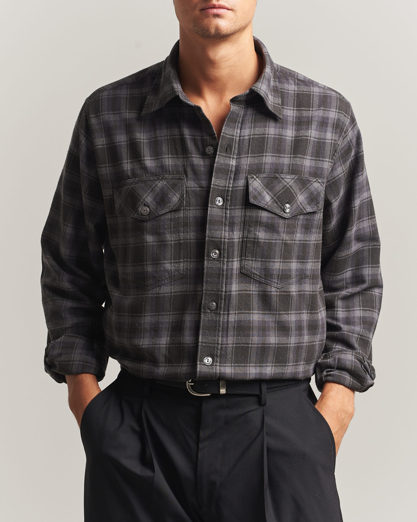 Men | Shirts | Drake's | Cotton/Silk Two Pocket Shirt Grey