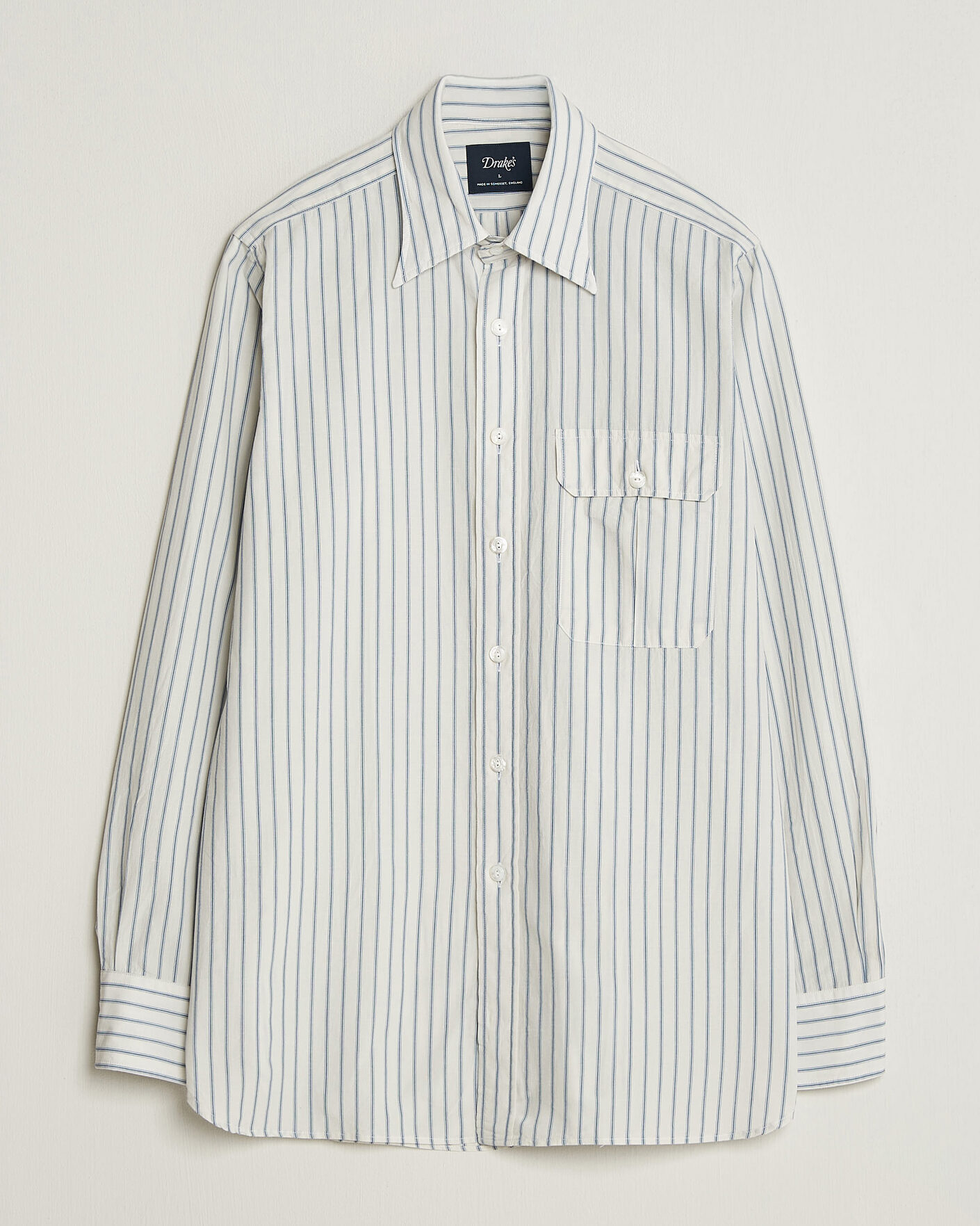 Men | Shirts | Drake's | One Pocket Halo Stripe Shirt White