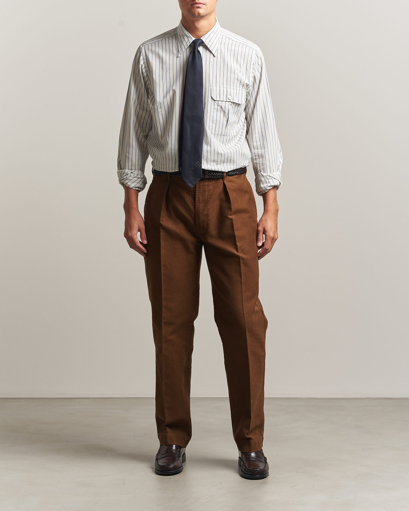 Men | Shirts | Drake's | One Pocket Halo Stripe Shirt White