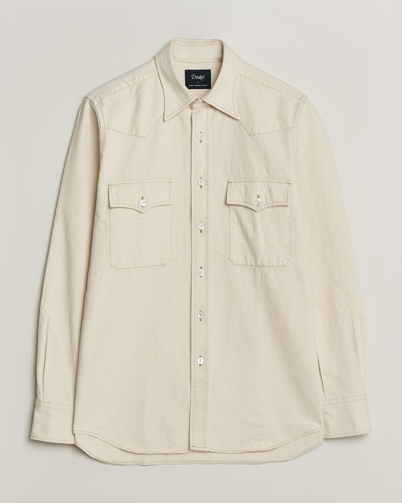 Men | Shirts | Drake's | Western Denim Shirt Stone Wash Ecru