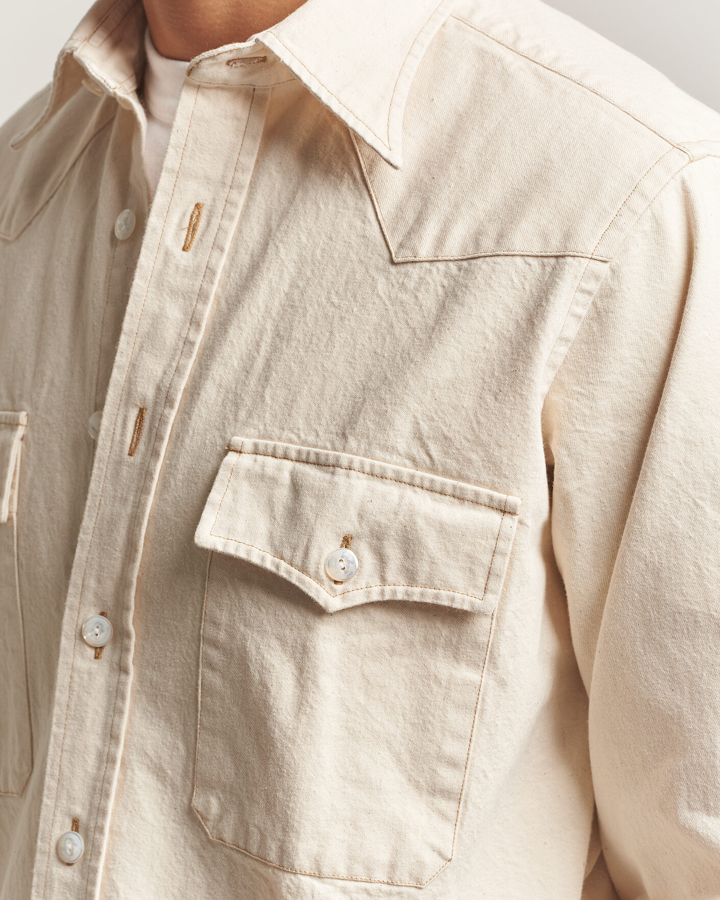 Men | Shirts | Drake's | Western Denim Shirt Stone Wash Ecru