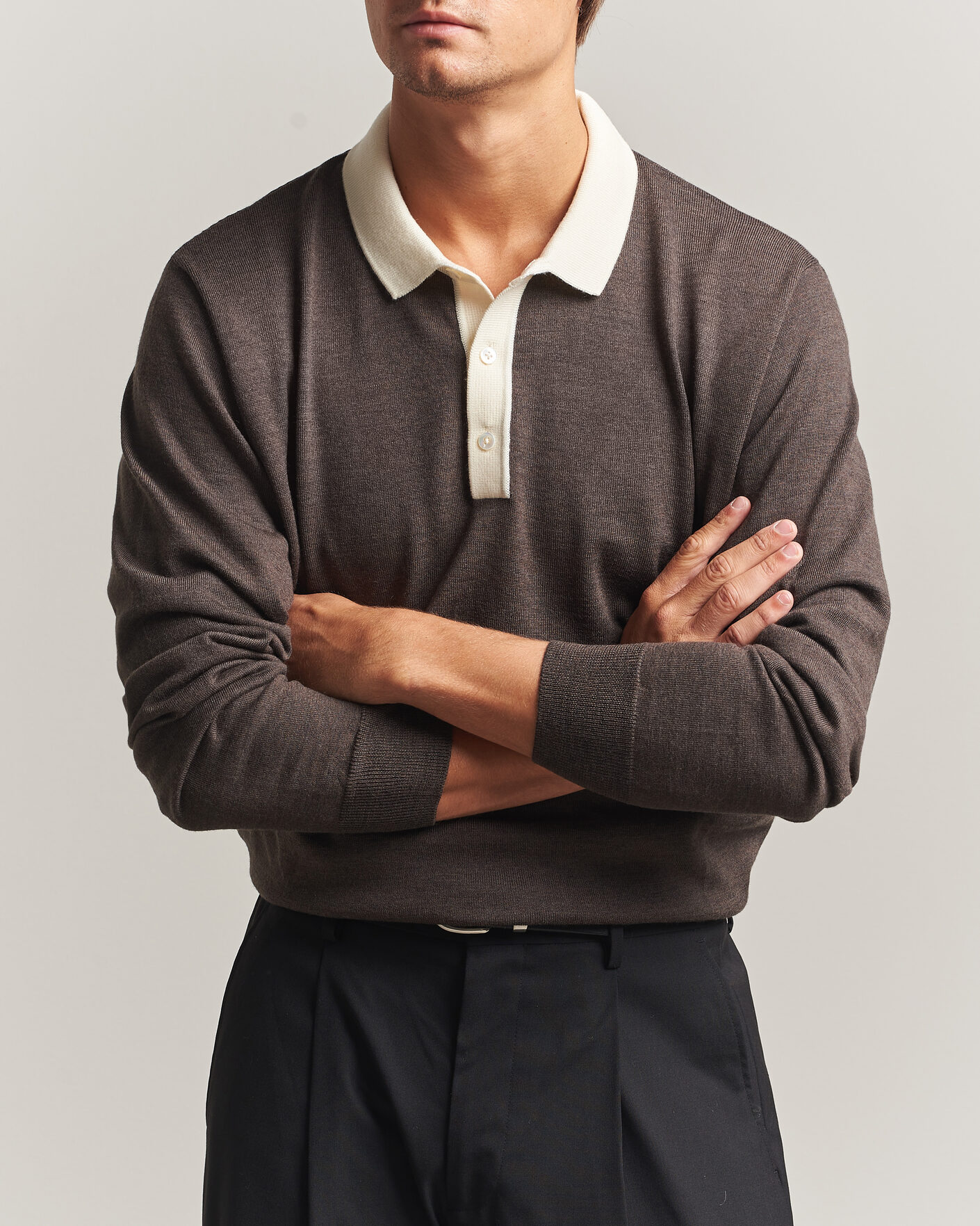 Men | Sweaters & Knitwear | Drake's | Solid Knitted Rugby Brown
