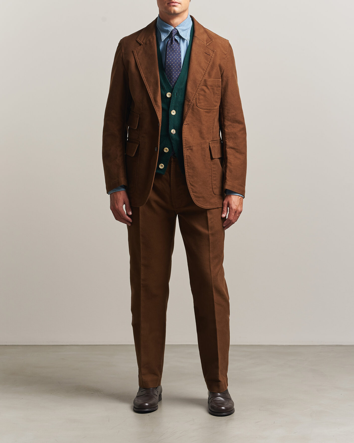 Men | Trousers | Drake's | MKIV Japanese Moleskin Games Trousers Brown