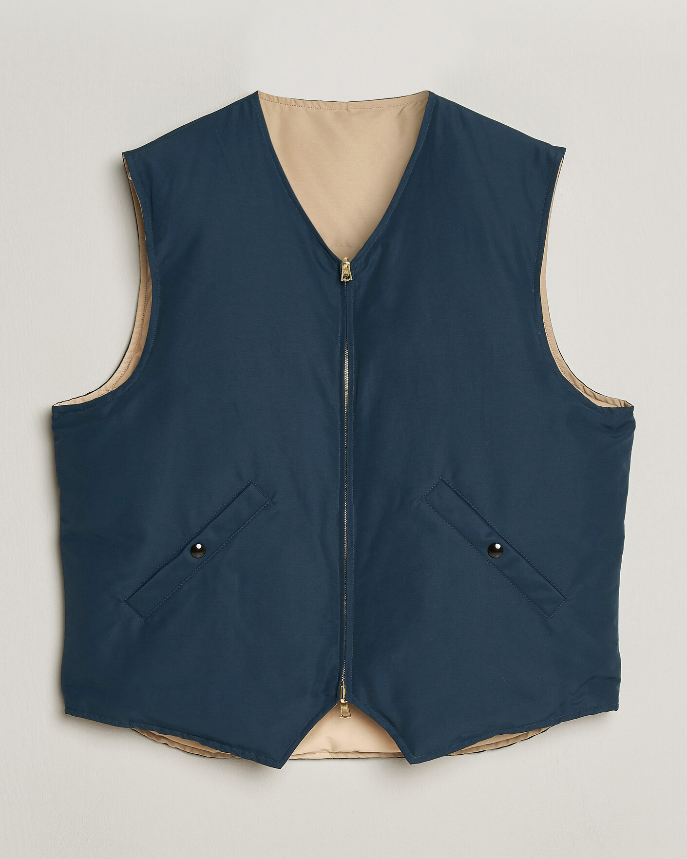 Drake's Reversible Down Vest Petrol/Ecru at CareOfCarl.com