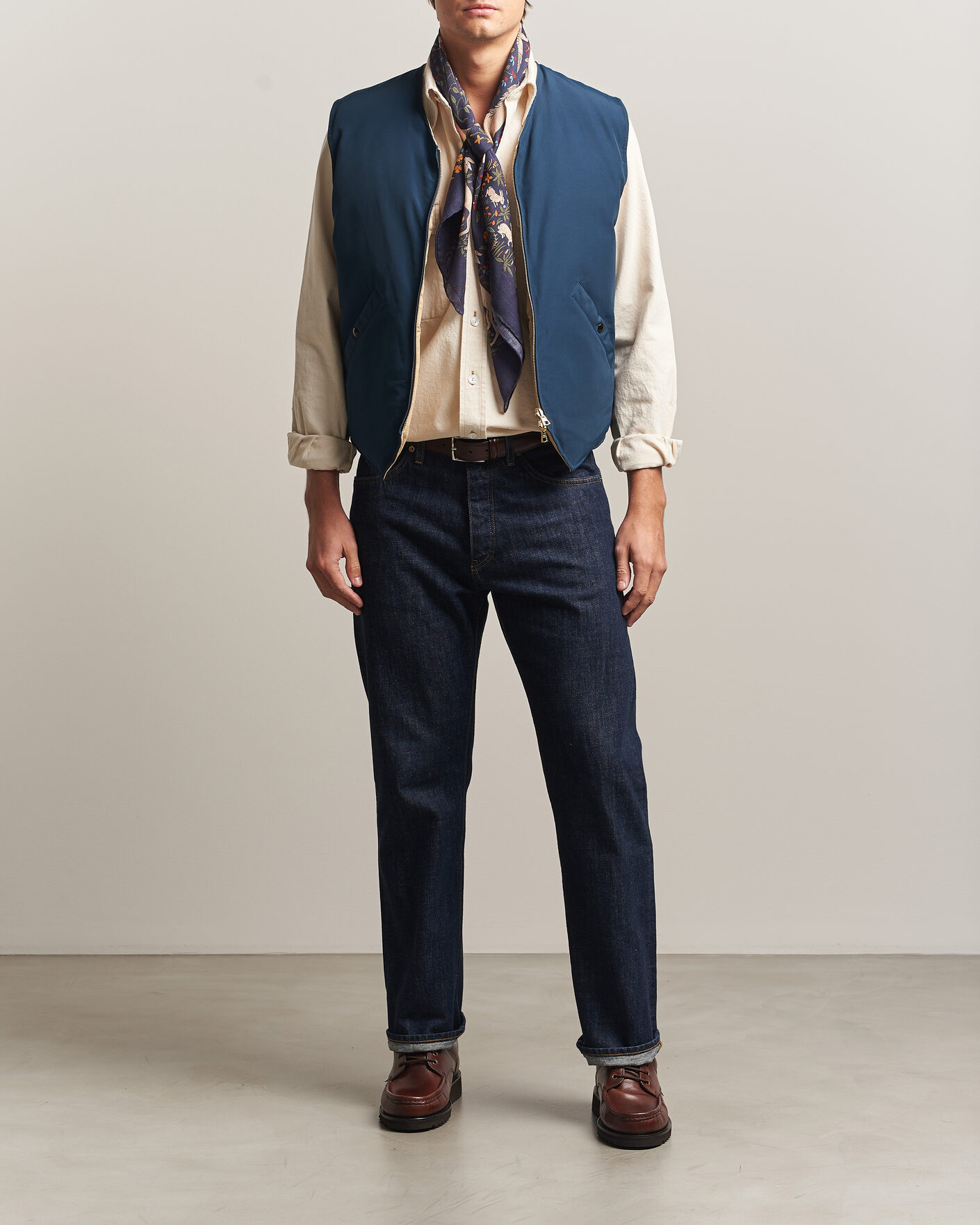 Men | Gilets | Drake's | Reversible Down Vest Petrol/Ecru