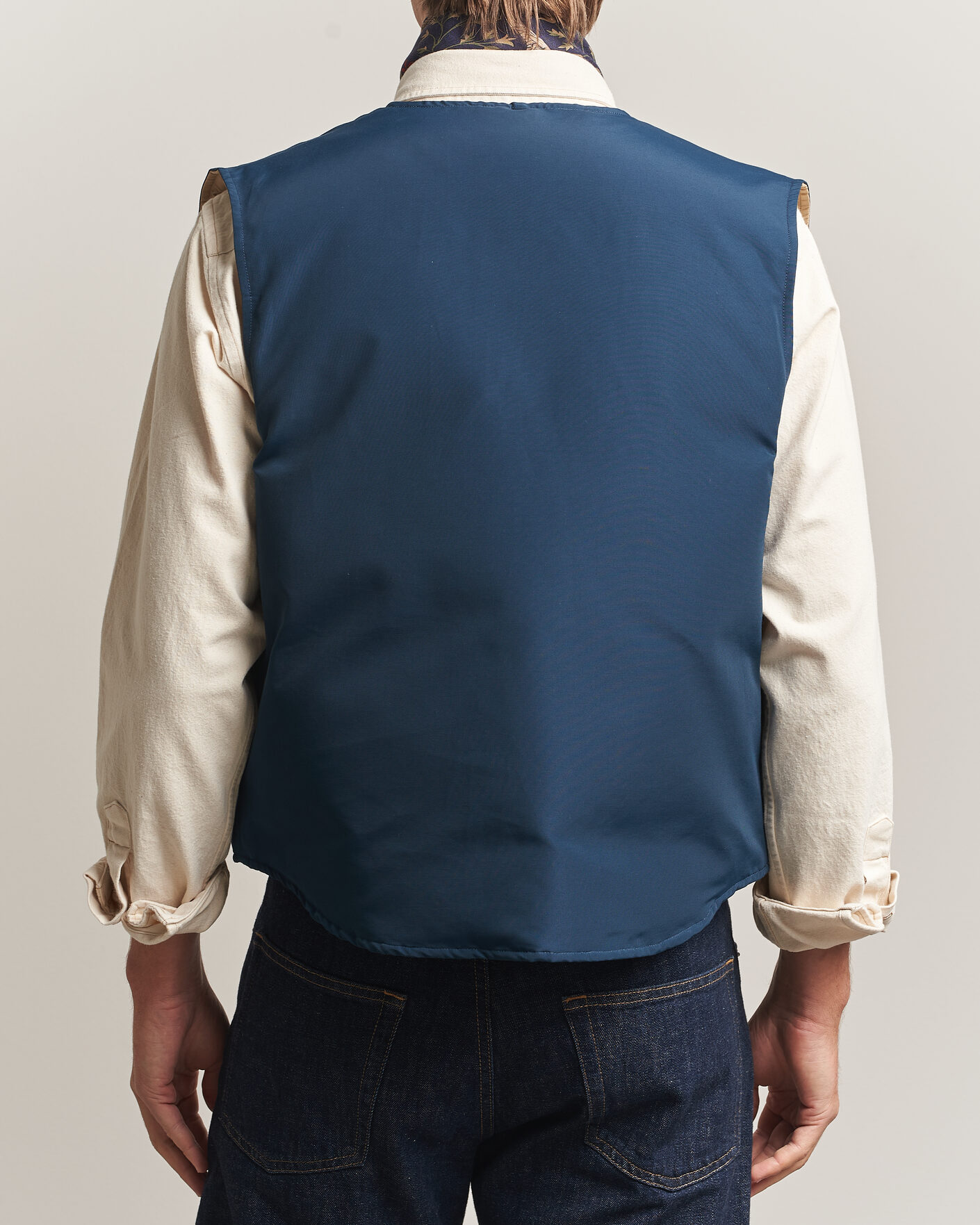 Men | Gilets | Drake's | Reversible Down Vest Petrol/Ecru