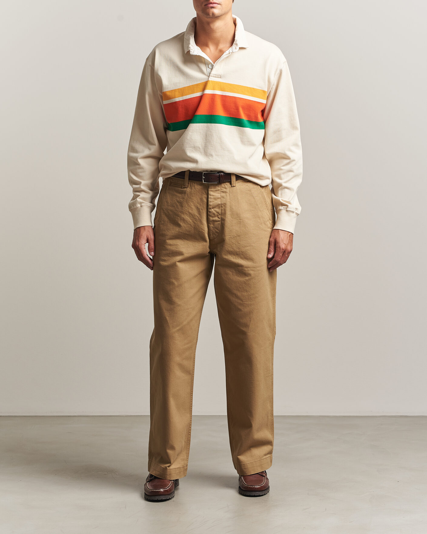 Men | Sweaters & Knitwear | Drake's | Middle Stripe Rugby Ecru