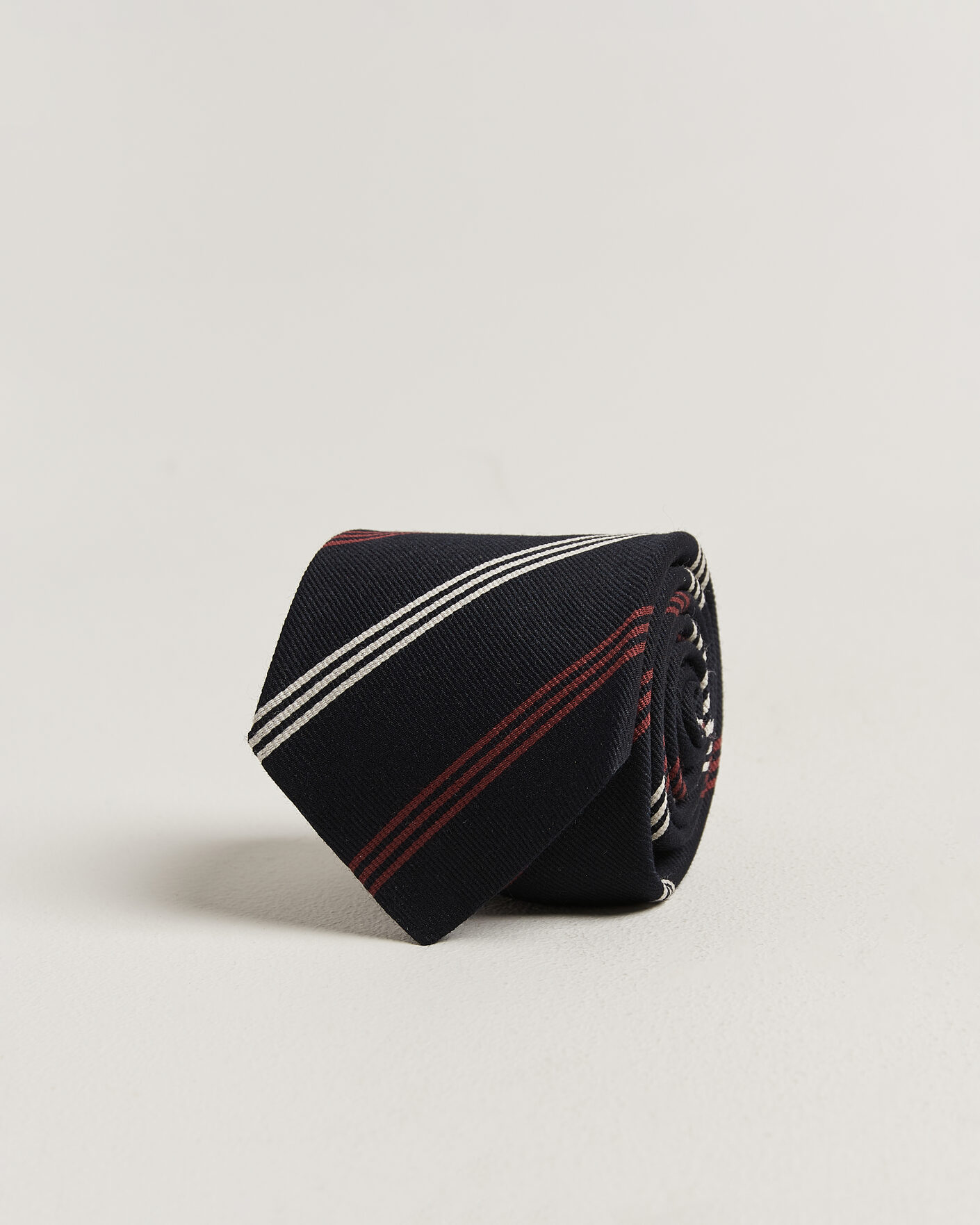 Men | Ties | Drake's | Reppe Stripe Wool/Silk Tie Navy/Brown/White