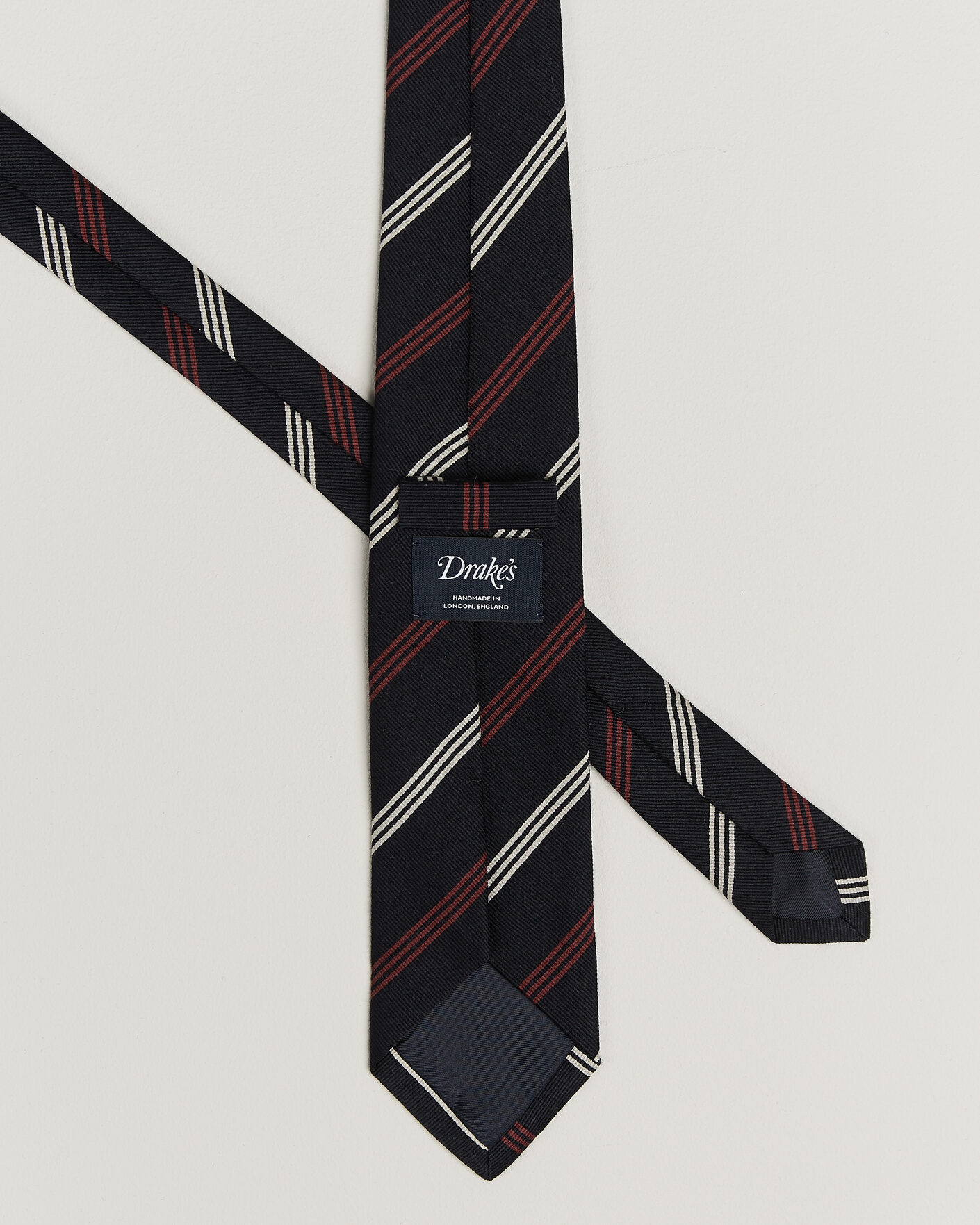 Men | Ties | Drake's | Reppe Stripe Wool/Silk Tie Navy/Brown/White
