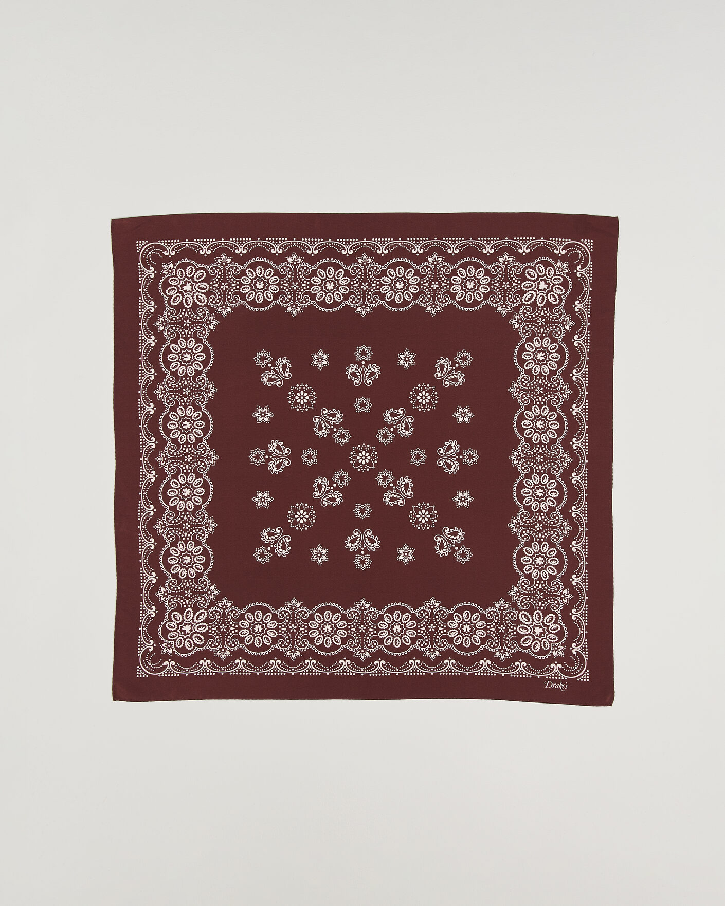 Men | Dress Scarves | Drake's | Traditional Silk Bandana Burgundy