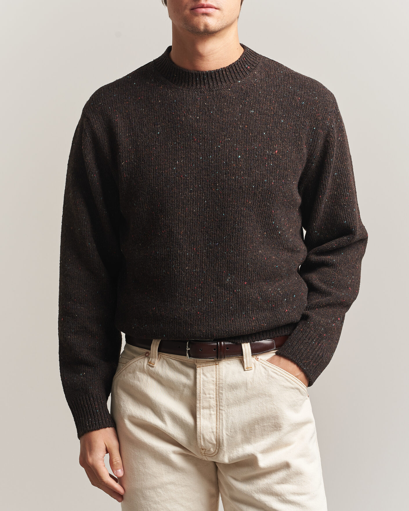 Men | Sweaters & Knitwear | Drake's | Donegal Crewneck Brown
