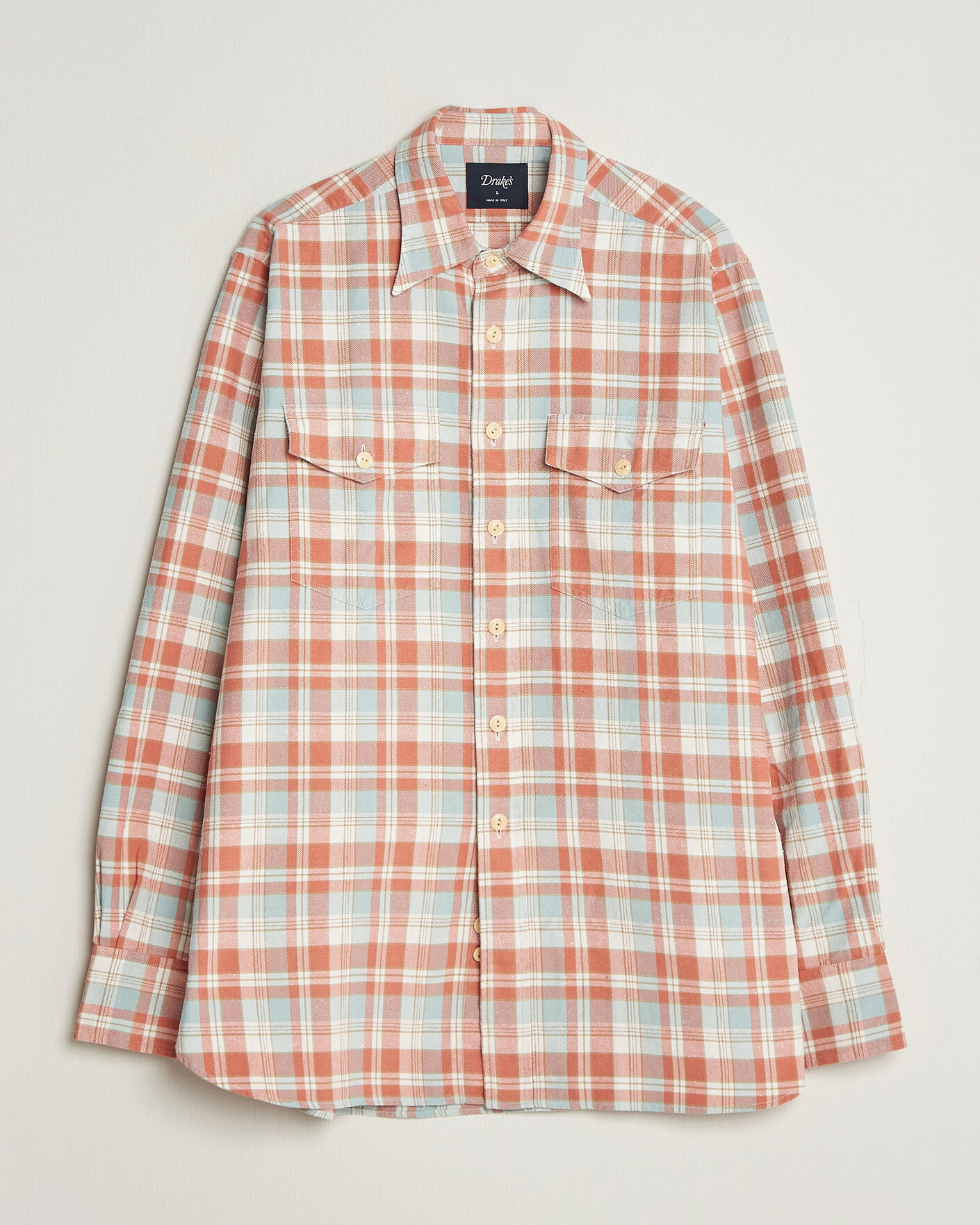 Men | Shirts | Drake's | Two Pocket Check Shirt Pink/Blue