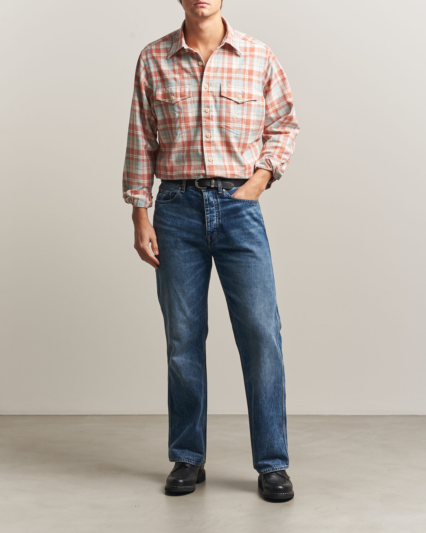 Men | Shirts | Drake's | Two Pocket Check Shirt Pink/Blue