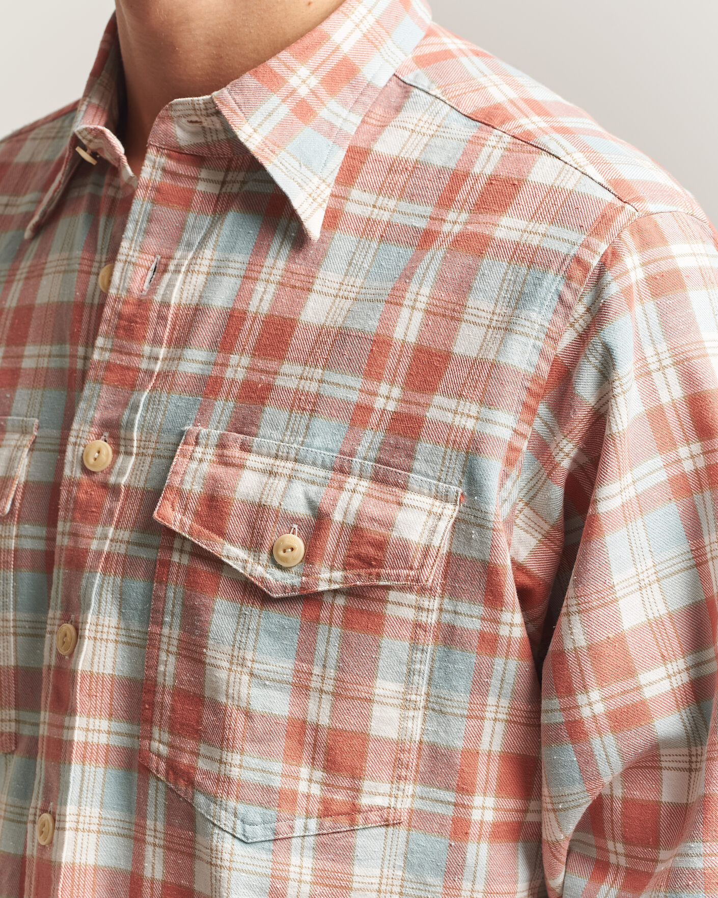 Men | Shirts | Drake's | Two Pocket Check Shirt Pink/Blue