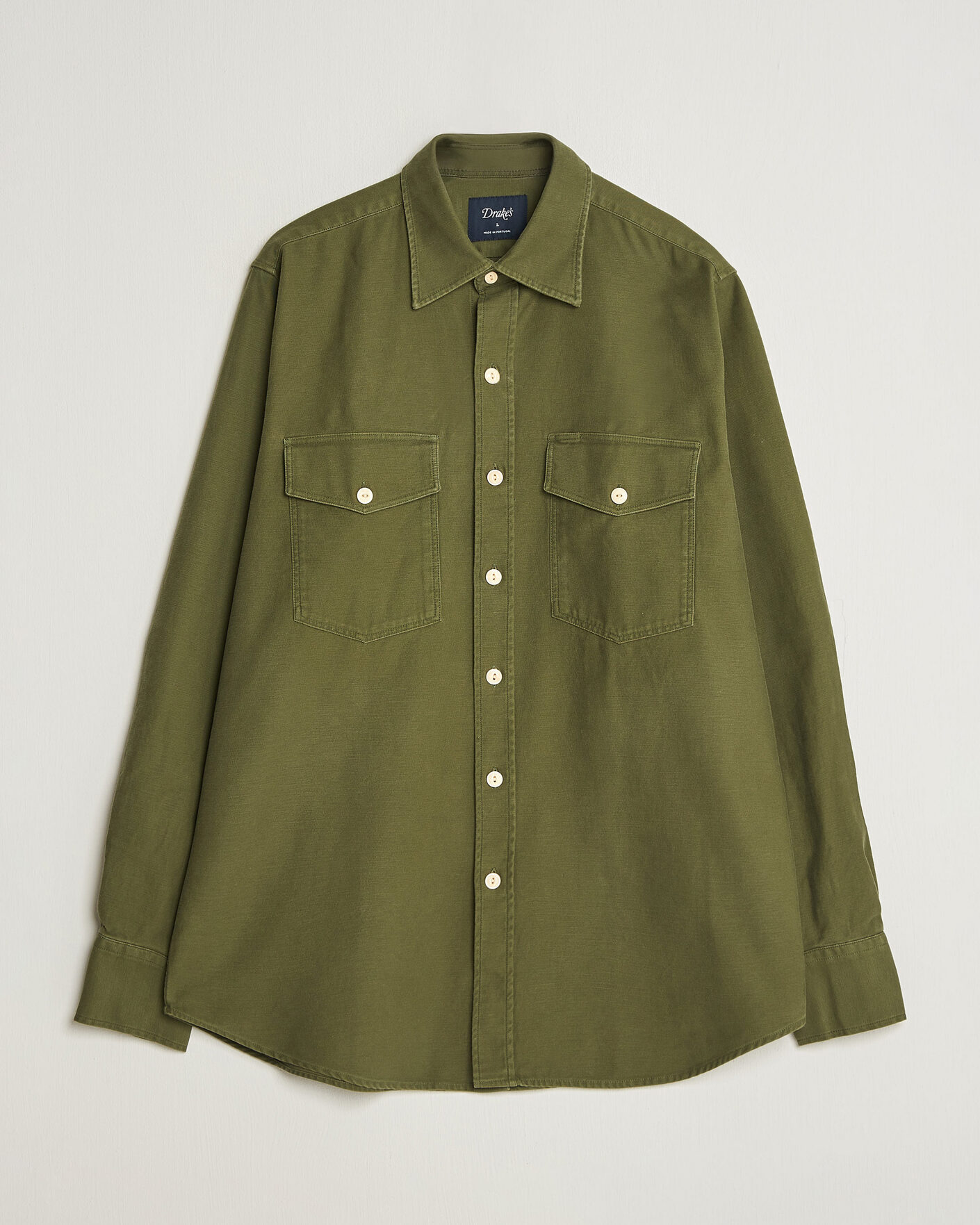 Men | Shirts | Drake's | Two Pocket Casual Cotton Shirt Olive