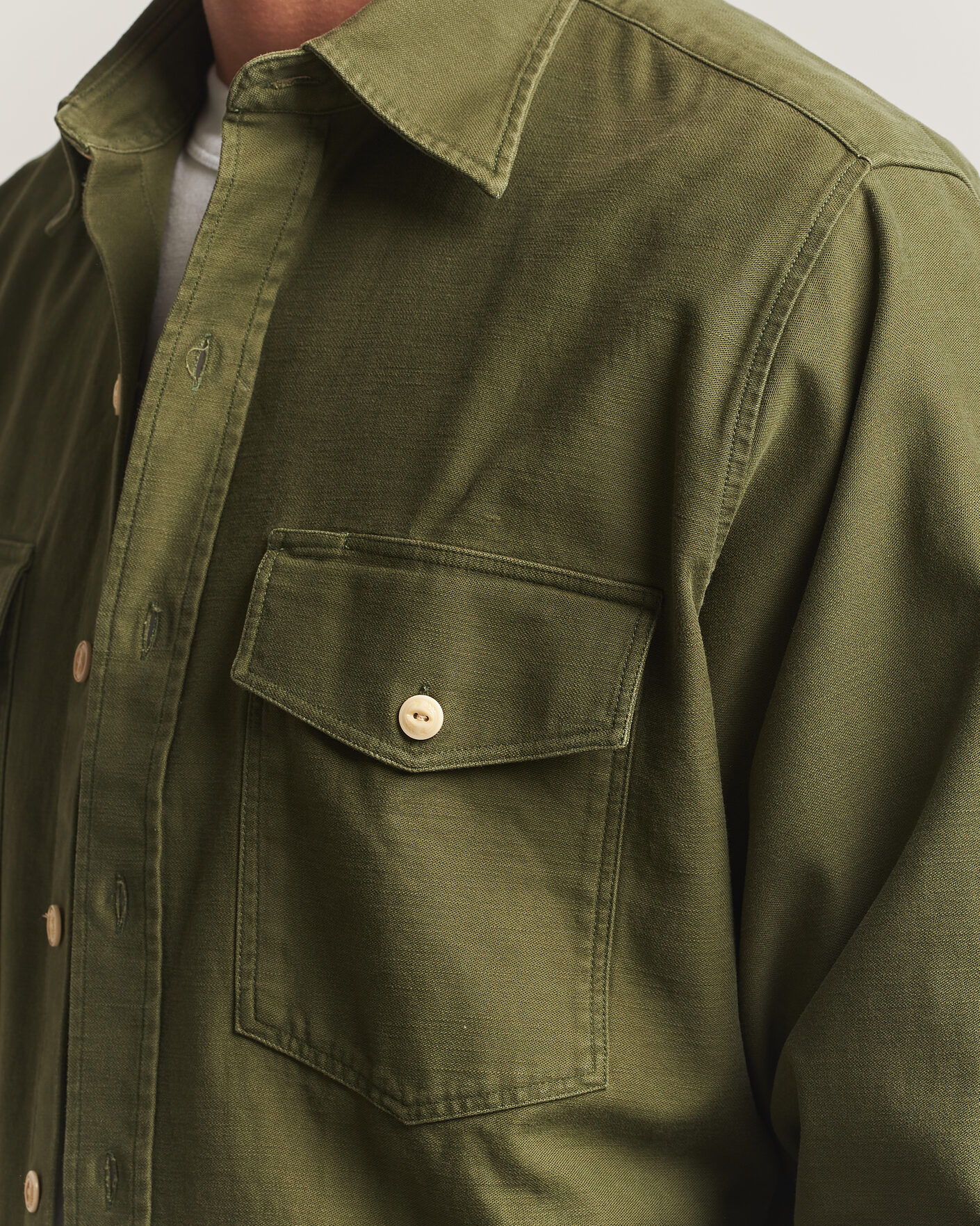 Men | Shirts | Drake's | Two Pocket Casual Cotton Shirt Olive