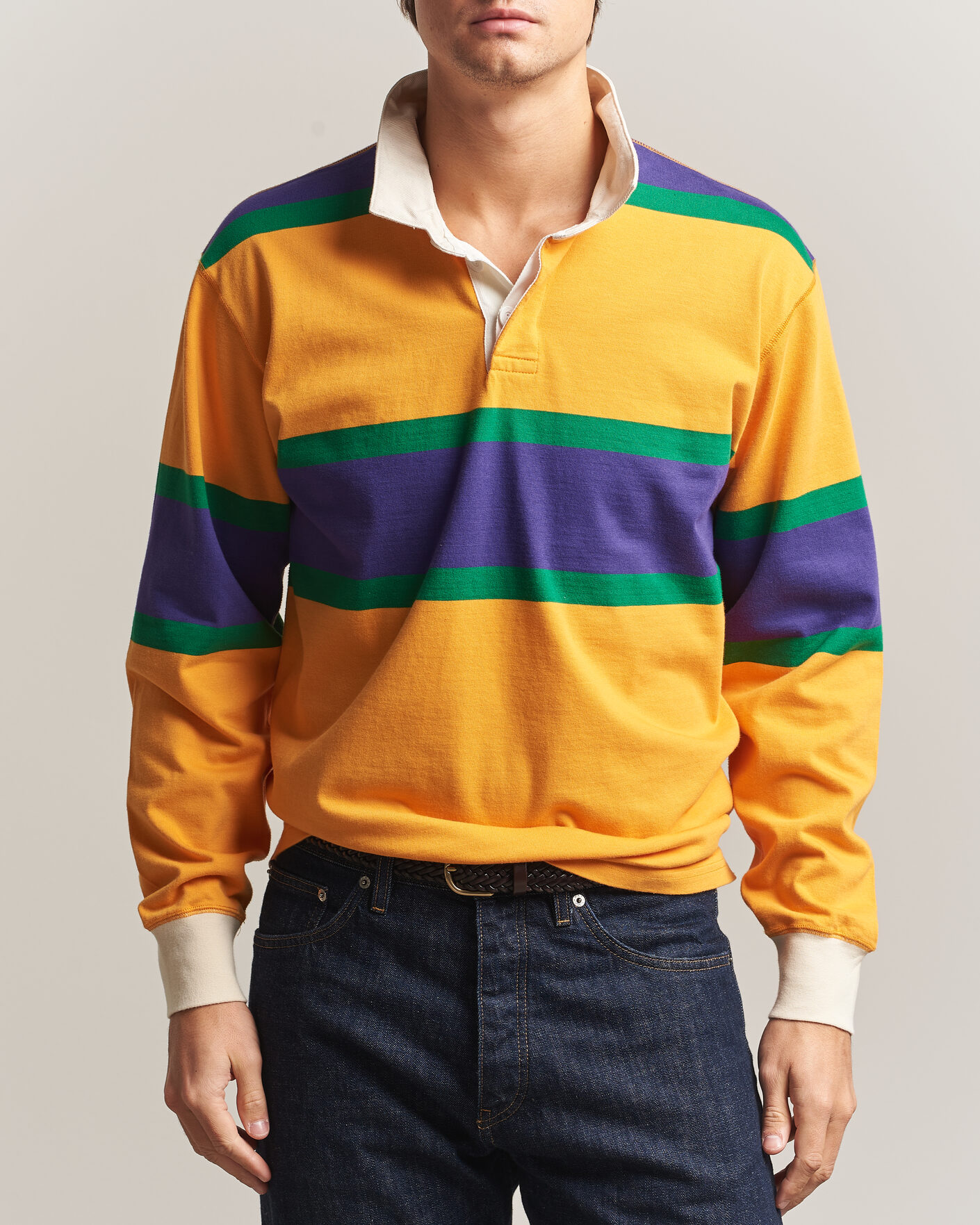 Men | Sweaters & Knitwear | Drake's | Block Stripe Rugby Yellow