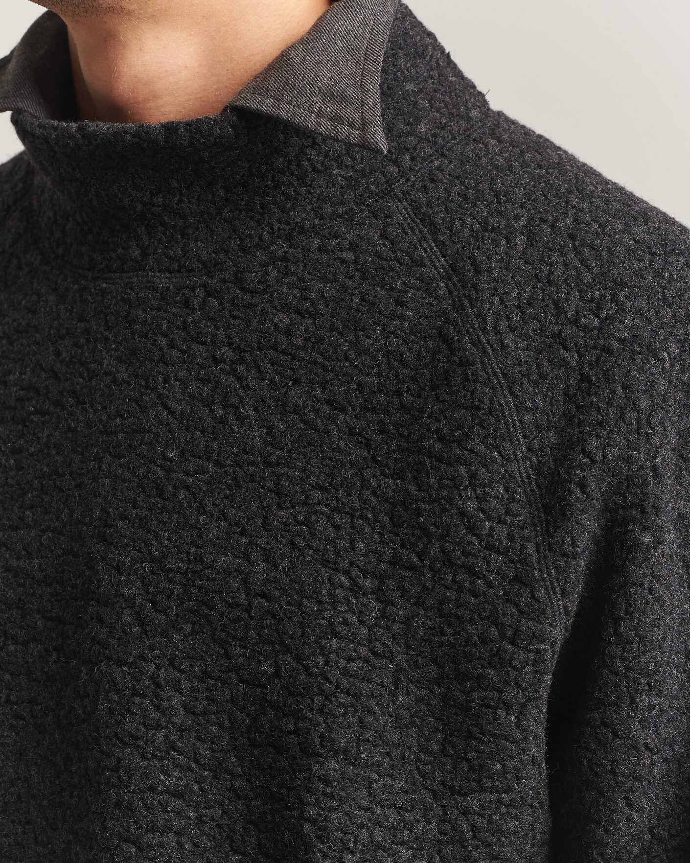 Men | Sweaters & Knitwear | Drake's | Mock Neck Fleece Grey