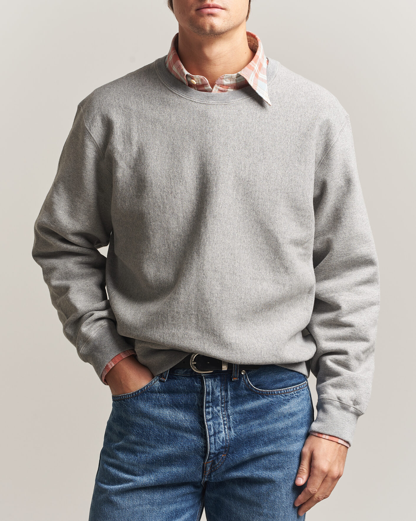 Men | Sweaters & Knitwear | Drake's | Reverse Weave Crewneck Sweatshirt Grey