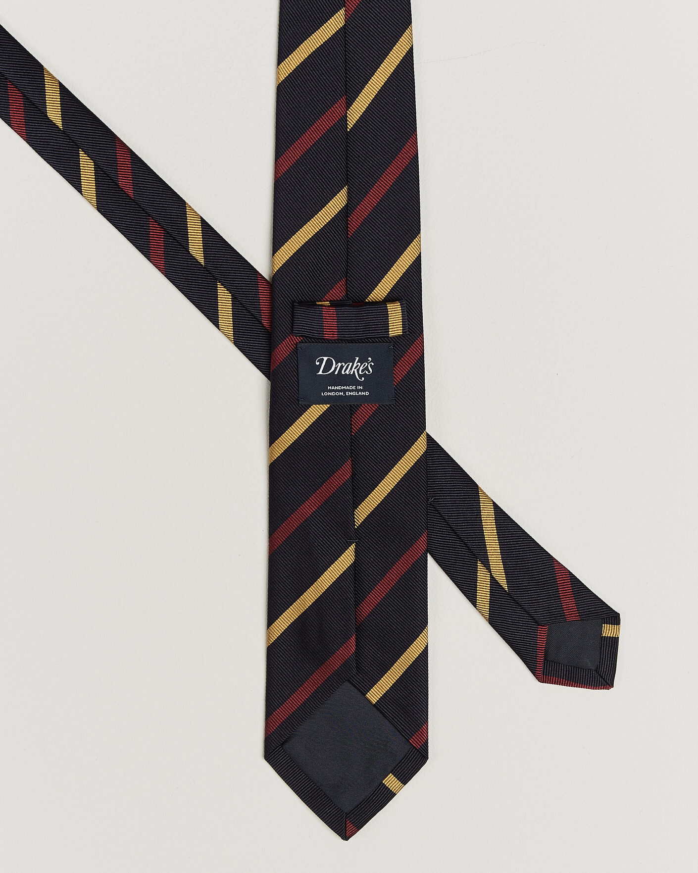 Men | Ties | Drake's | Line Stripe Super Reppe Tie Navy/Red/Yellow