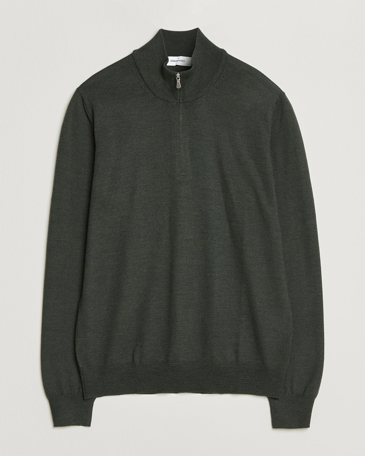 Men | Sweaters & Knitwear | Gran Sasso | Merino Fashion Fit Half Zip Olive Melange