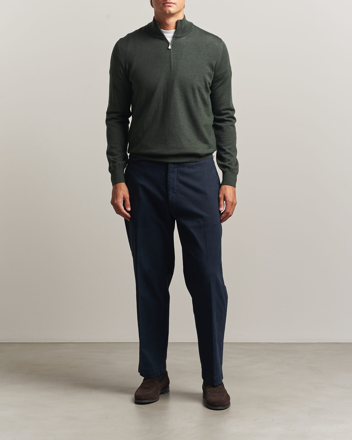 Men | Sweaters & Knitwear | Gran Sasso | Merino Fashion Fit Half Zip Olive Melange