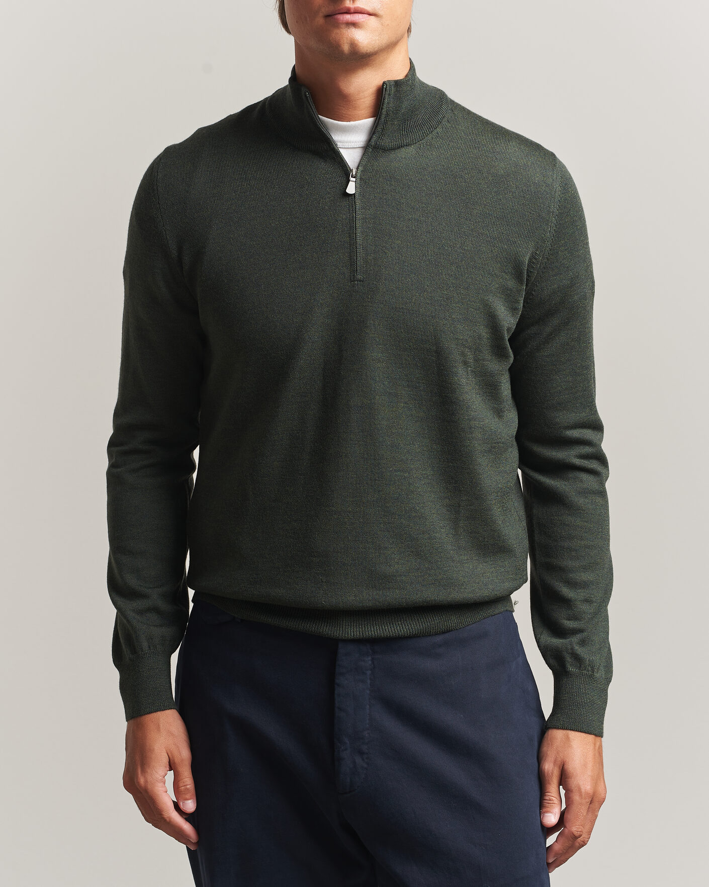 Men | Sweaters & Knitwear | Gran Sasso | Merino Fashion Fit Half Zip Olive Melange
