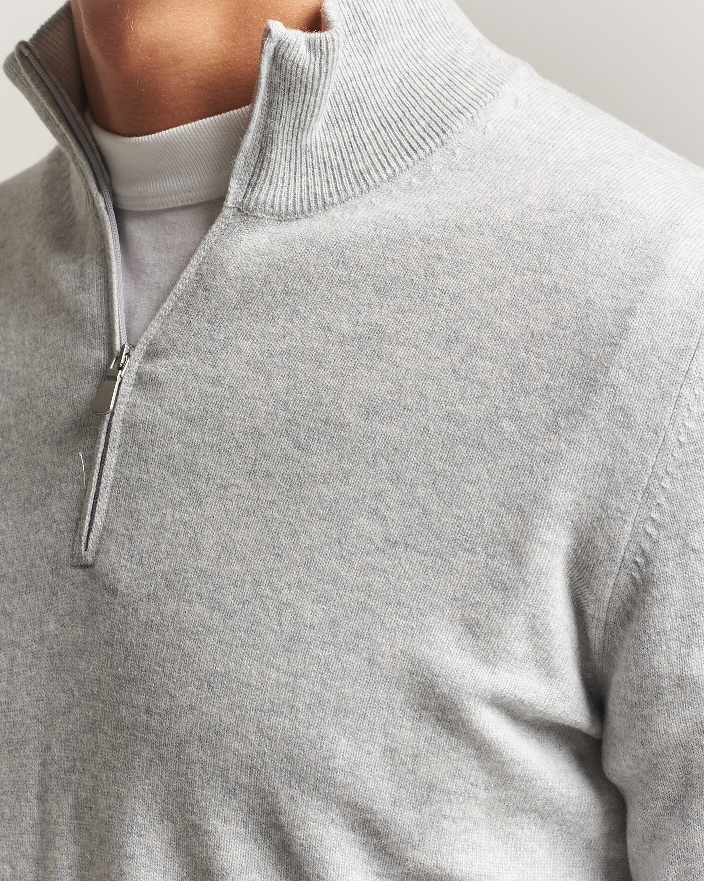 Men | Sweaters & Knitwear | Gran Sasso | Wool/Cashmere Half Zip Light Grey Melange