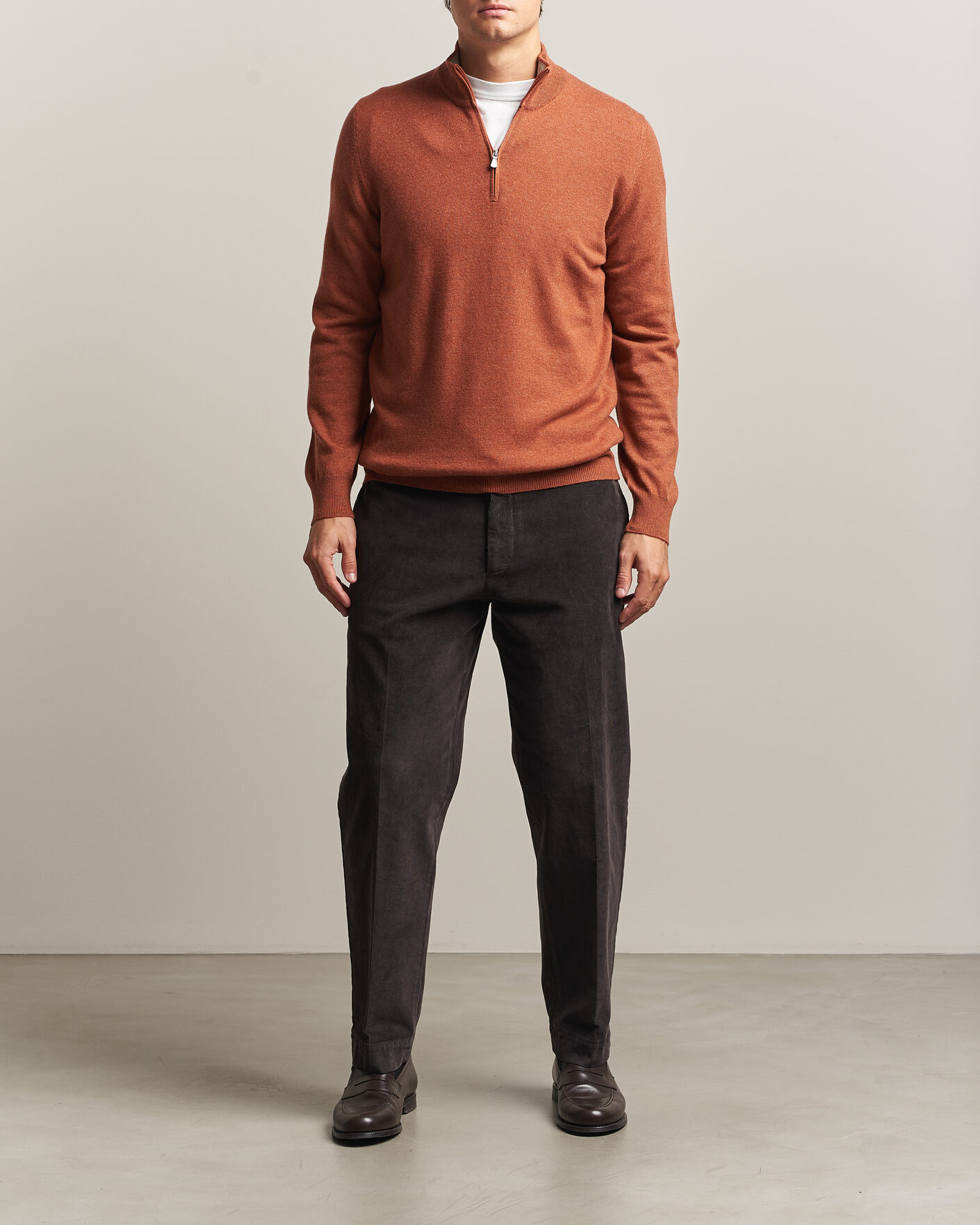 Gran Sasso Wool/Cashmere Half Zip Rust Orange at CareOfCarl.com