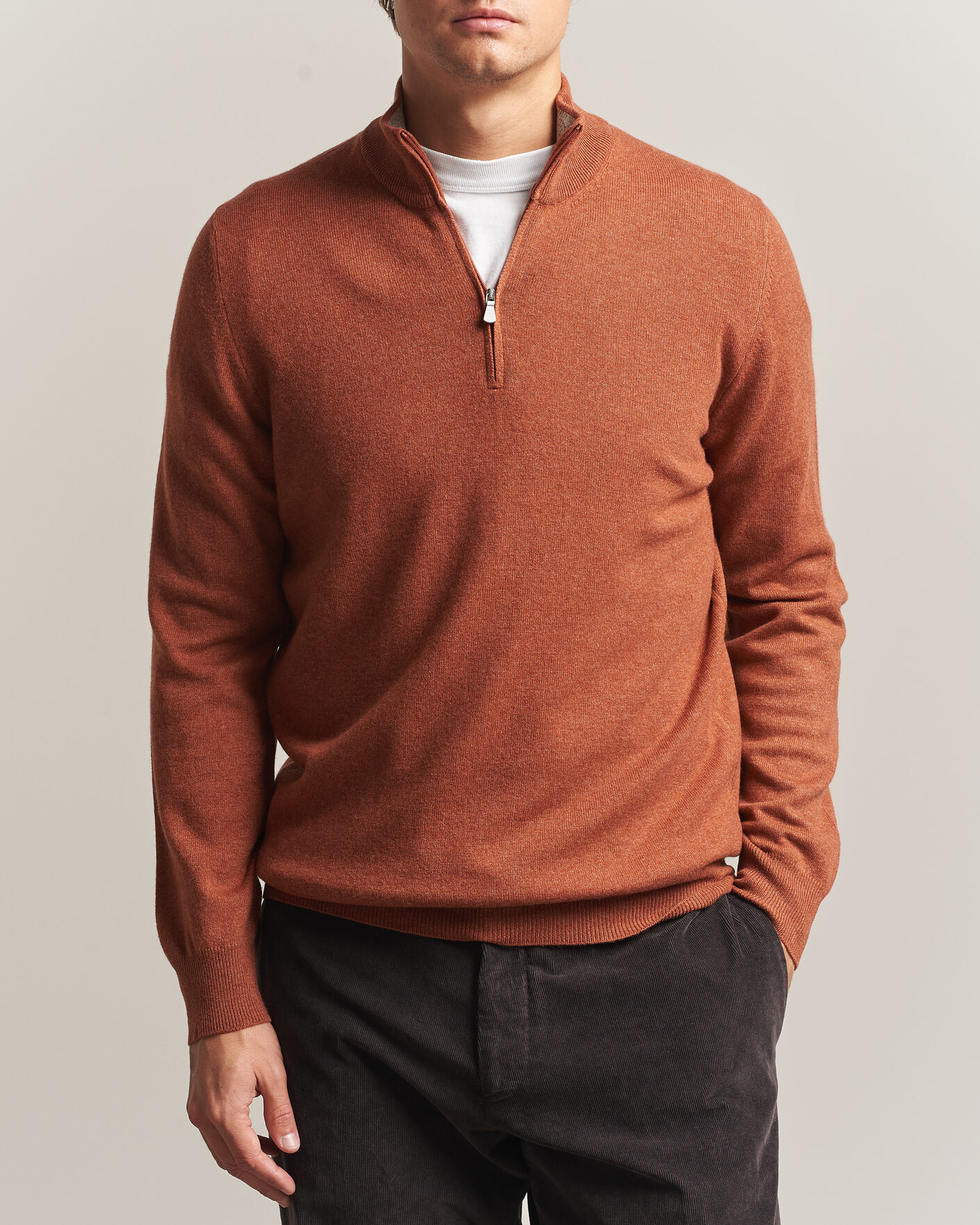 Gran Sasso Wool/Cashmere Half Zip Rust Orange at CareOfCarl.com
