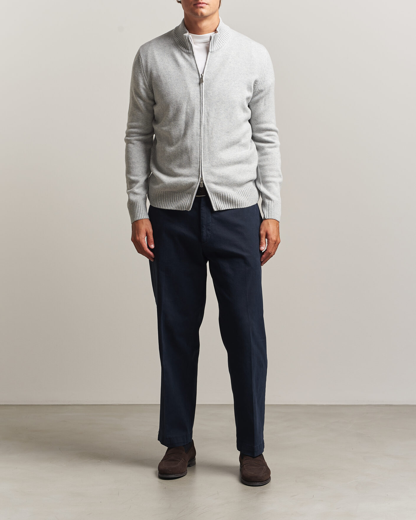 Men | Sweaters & Knitwear | Gran Sasso | Wool/Cashmere Full Zip Light Grey Melange