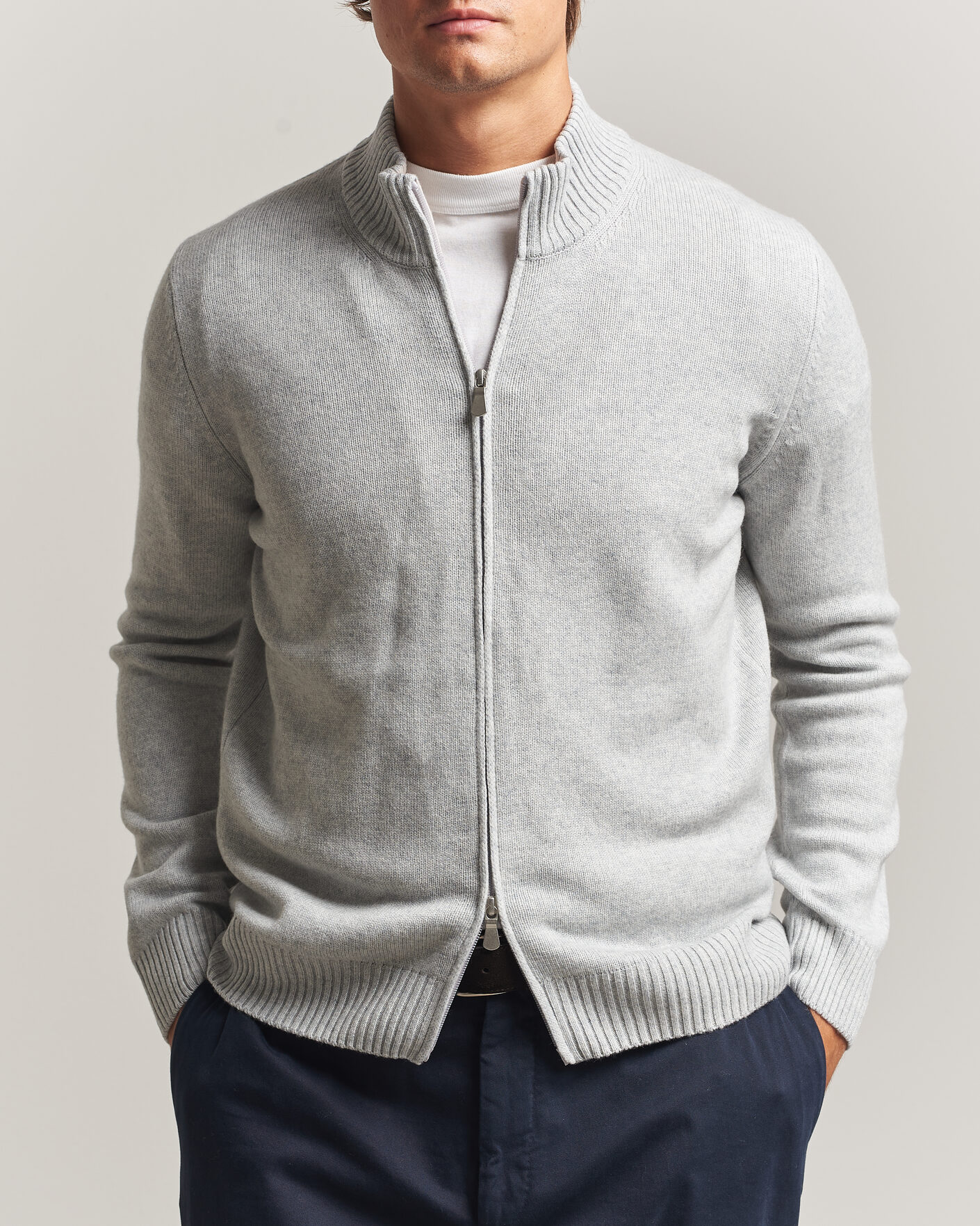 Men | Sweaters & Knitwear | Gran Sasso | Wool/Cashmere Full Zip Light Grey Melange