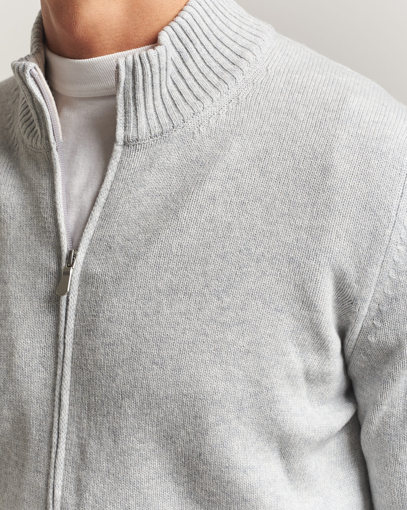 Men | Sweaters & Knitwear | Gran Sasso | Wool/Cashmere Full Zip Light Grey Melange