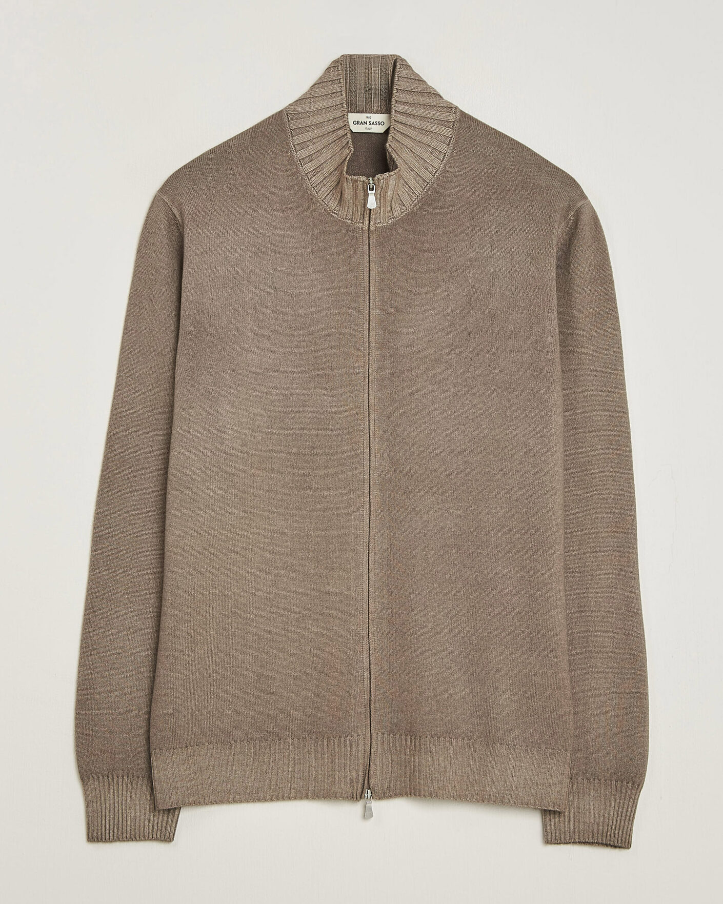 Men | Sweaters & Knitwear | Gran Sasso | Wool/Cashmere Washed Full Zip Brown Melange