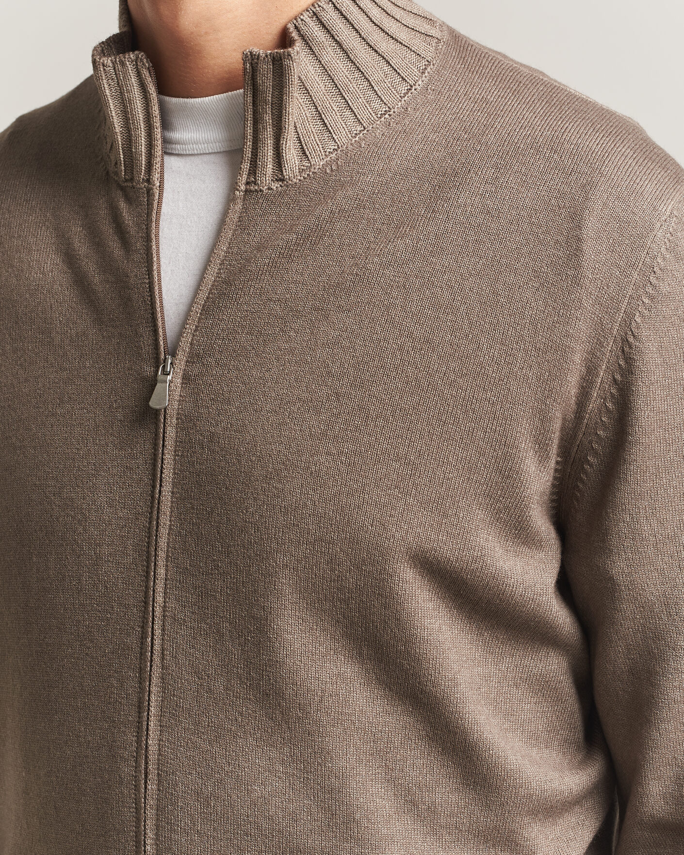 Men | Sweaters & Knitwear | Gran Sasso | Wool/Cashmere Washed Full Zip Brown Melange