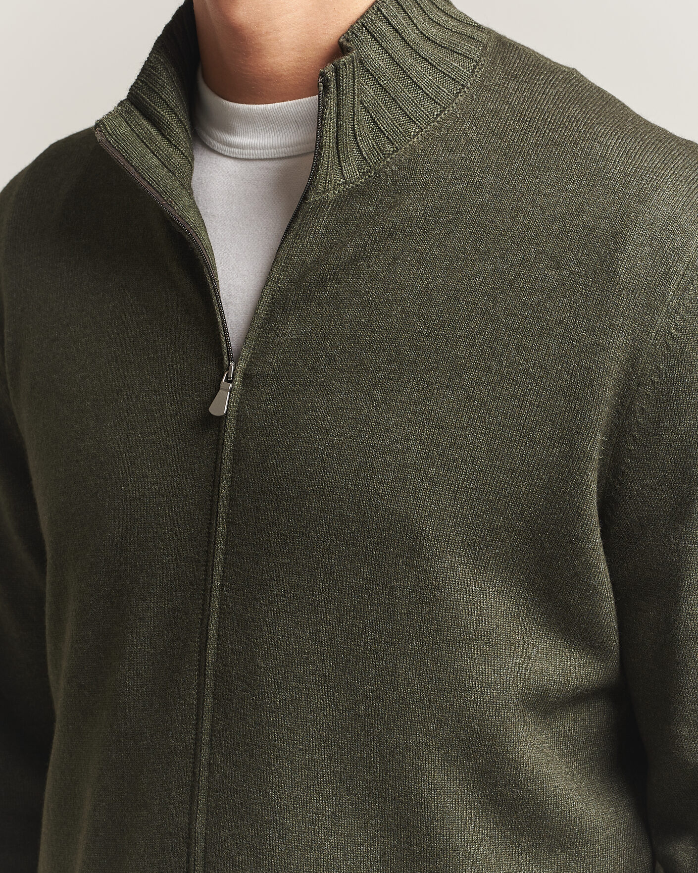 Men | Sweaters & Knitwear | Gran Sasso | Wool/Cashmere Washed Full Zip Olive Melange