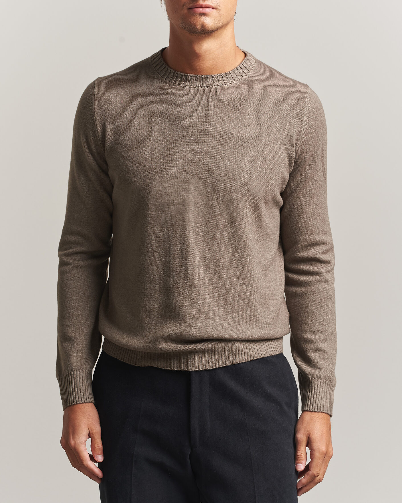 Men | Sweaters & Knitwear | Gran Sasso | Wool/Cashmere Washed Crew Neck Brown Melange