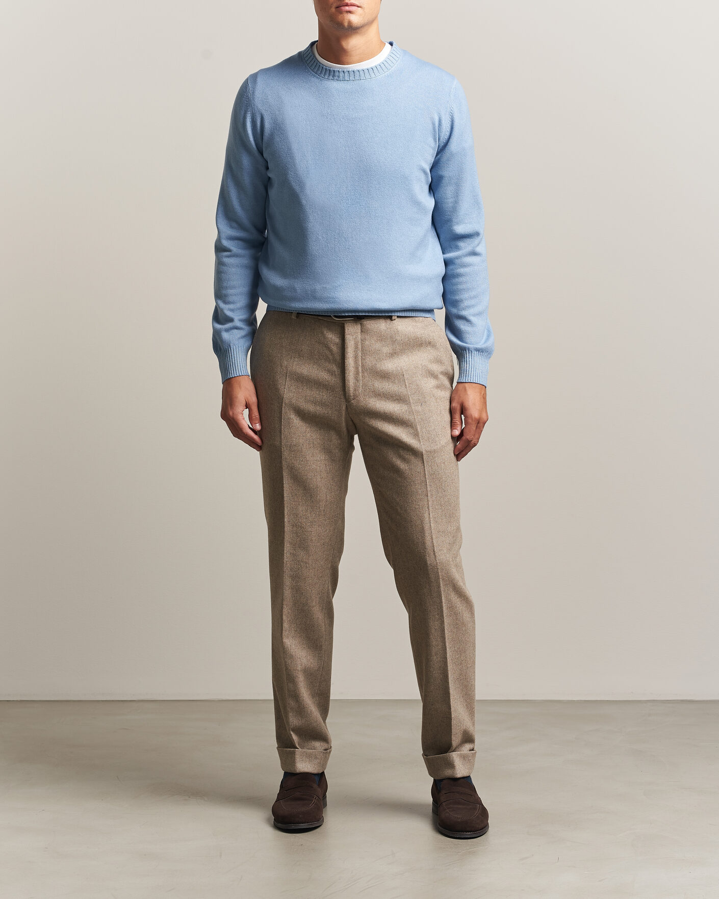 Men | Sweaters & Knitwear | Gran Sasso | Wool/Cashmere Washed Crew Neck Blue Melange