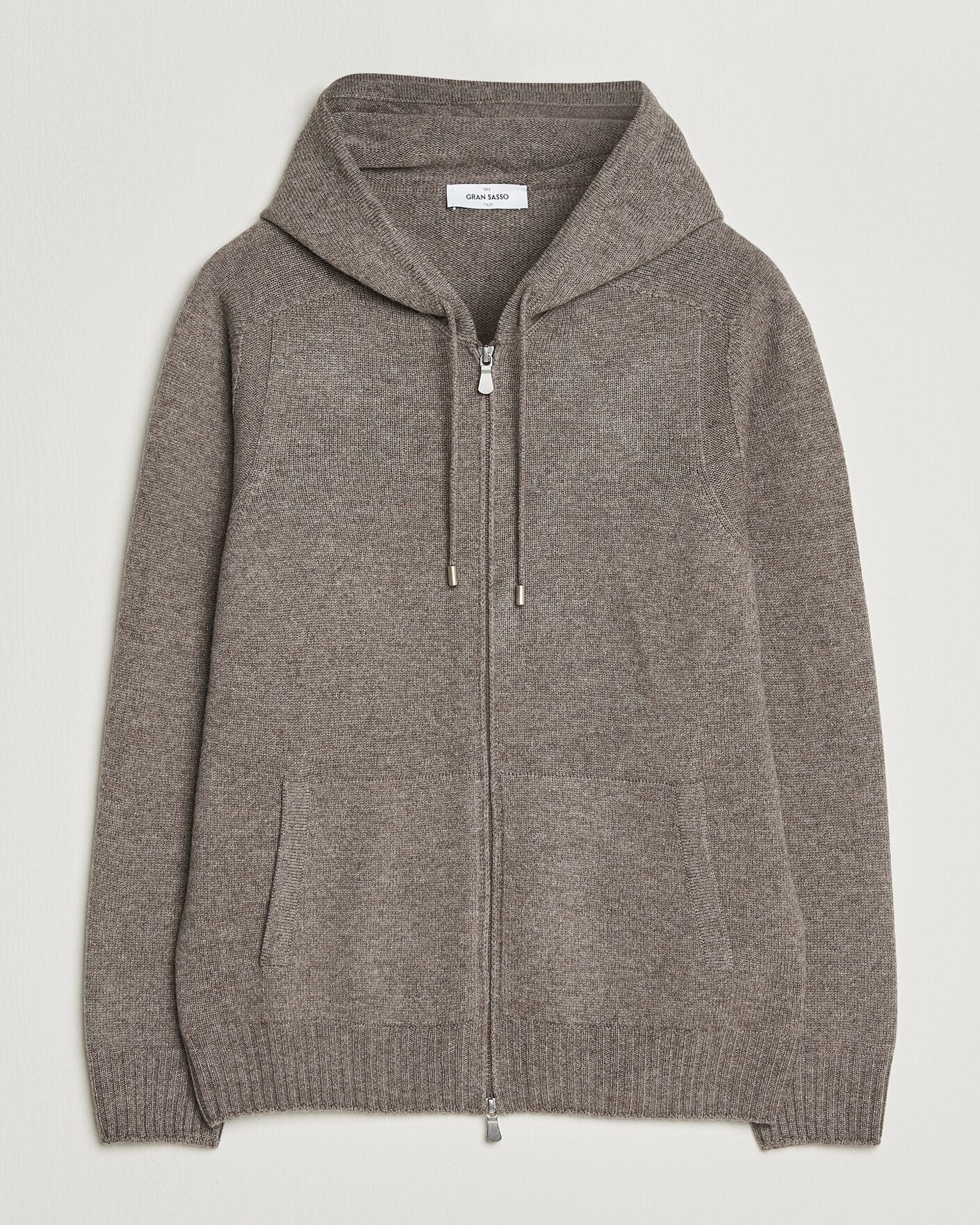 Men | Sweaters & Knitwear | Gran Sasso | Full Zip Wool Hoodie Taupe Melange