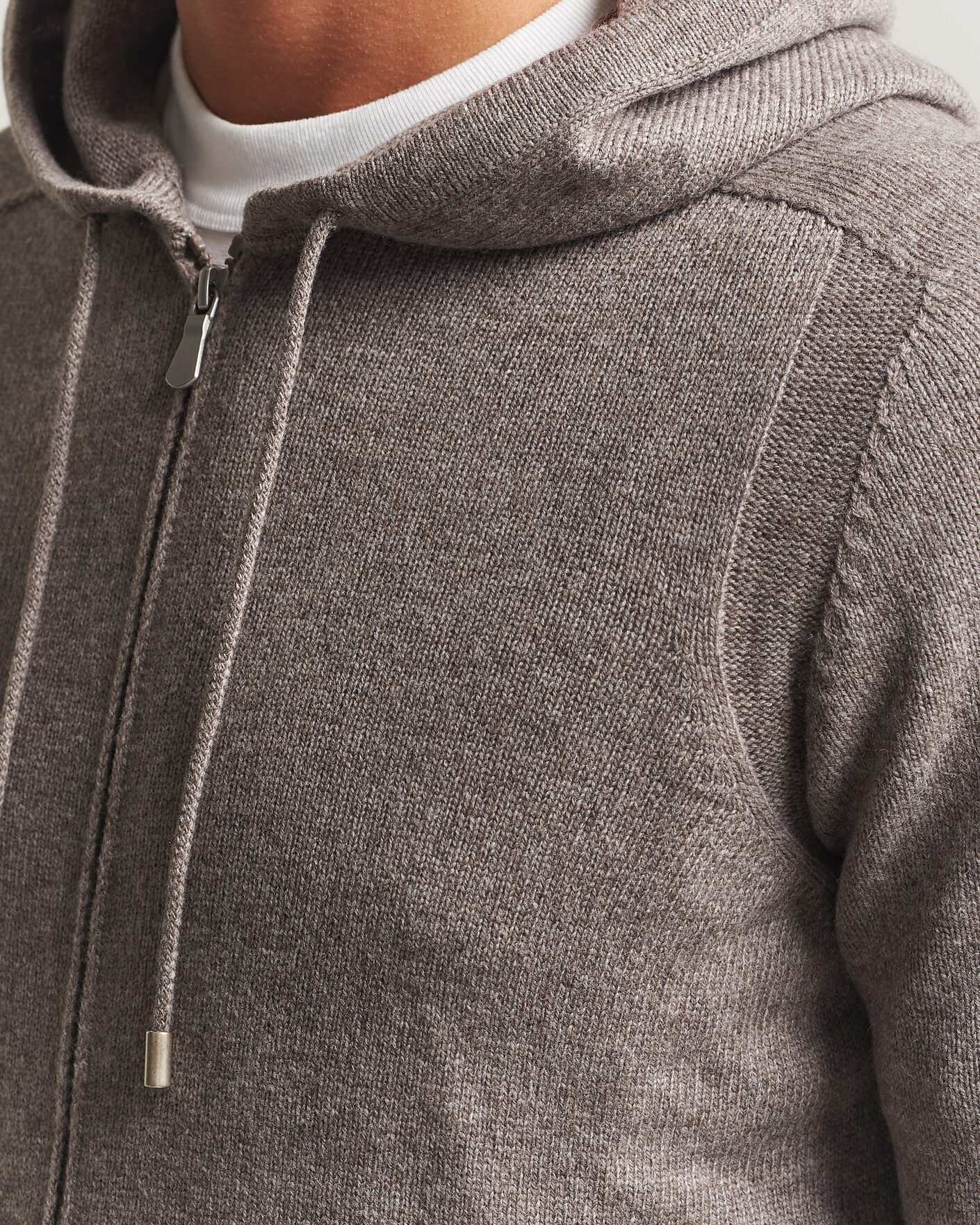 Men | Sweaters & Knitwear | Gran Sasso | Full Zip Wool Hoodie Taupe Melange