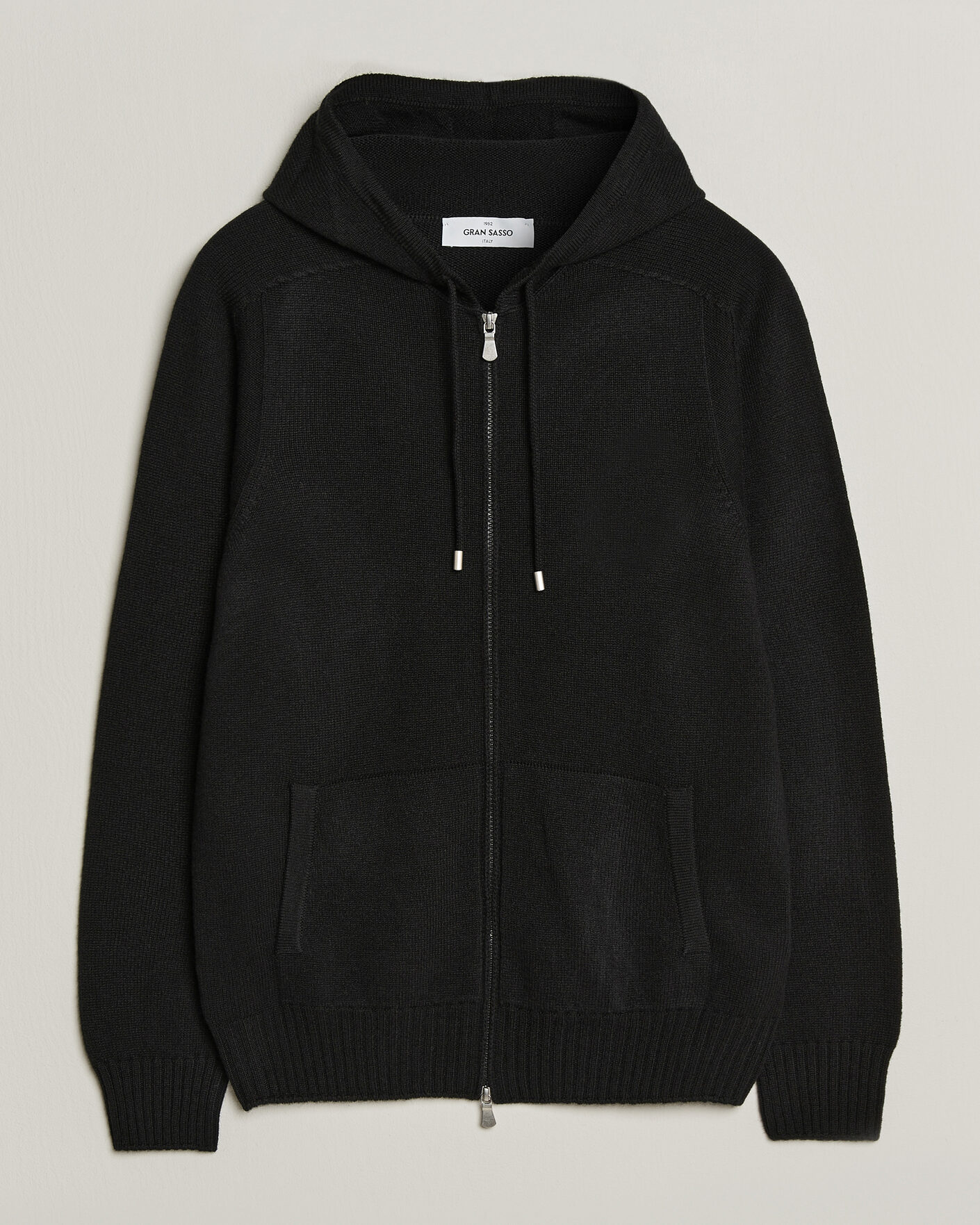 Men | Sweaters & Knitwear | Gran Sasso | Full Zip Wool Hoodie Black